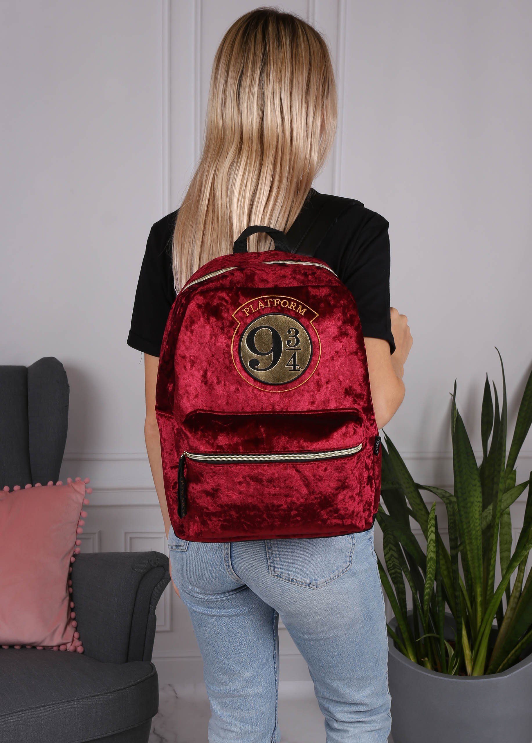 Harry Potter Schulrucksack Harry Potter Rucksack aus Velours, dunkelrot