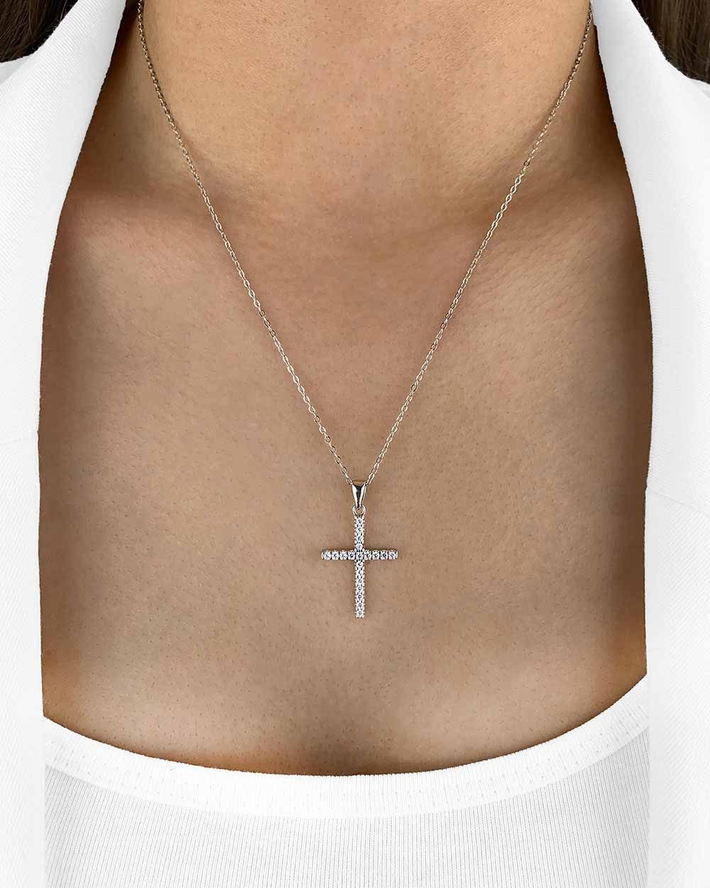 DANIEL CLIFFORD Kreuzkette 'Christabel' Damen Halskette Silber 925 Kreuz-Anhänger Kristalle (inkl. Verpackung), Silberkette mit Kreuzanhänger mit Kristallen besetzt