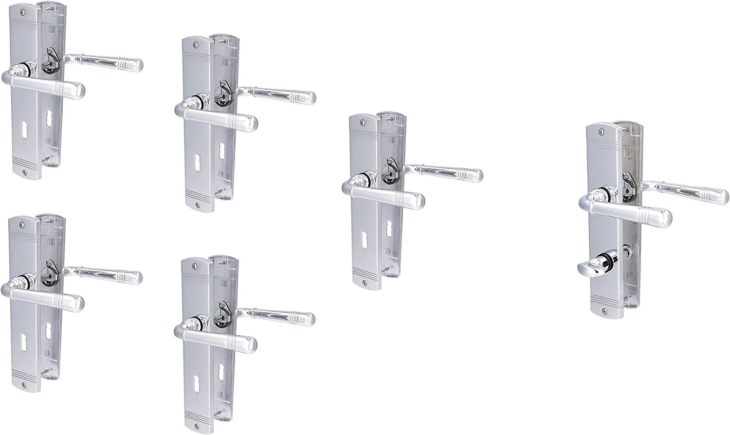 Alpertec Türbeschlag Langschildgarnituren 5x Zimmertür BB und 1x Bad-WC (6 St., Spar-Set), Messing Chrom poliert