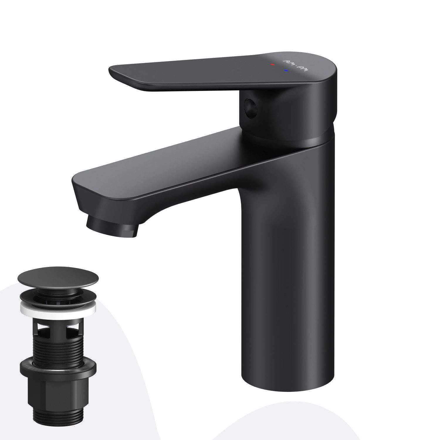 AM.PM Waschtischarmatur Bad Armatur HIT Schwarz Waschbeckenarmatur M-Größe Wasserhahn (Badarmatur Mischarmatur mit Ablaufgarnitur, Mischbatterie inkl. 2 x G 3/8-Anschluss und Klick-Ablauf) Einhebelmischer für warmes und kaltes Wasser