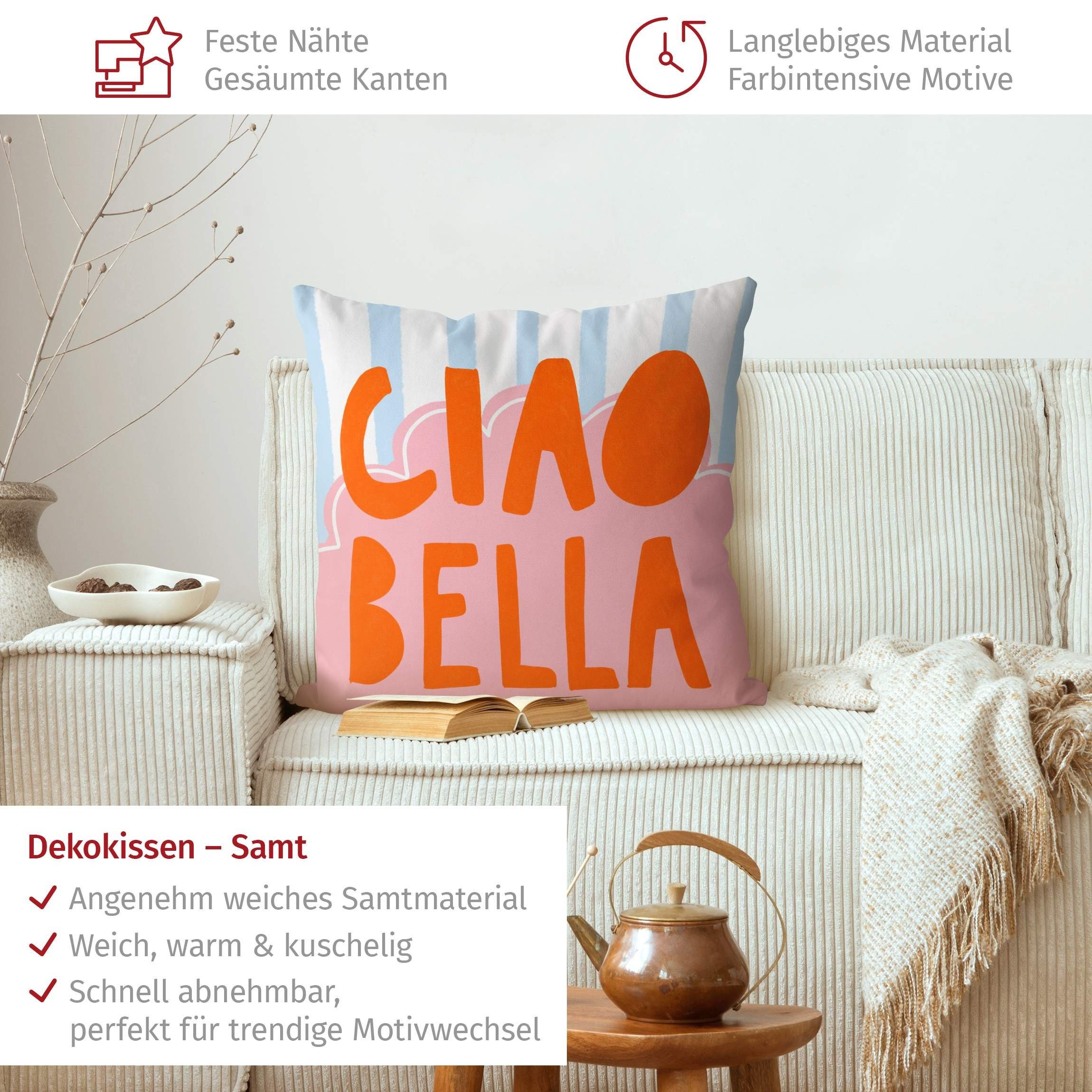 Bilderdepot24 Dekokissen drinnen Kissenhülle/ Sofakissen/ Zierkissen Kissenhülle orange Buchsta, Bezug mit / ohne Füllung Zierkissen Outdoor Sofa Bett