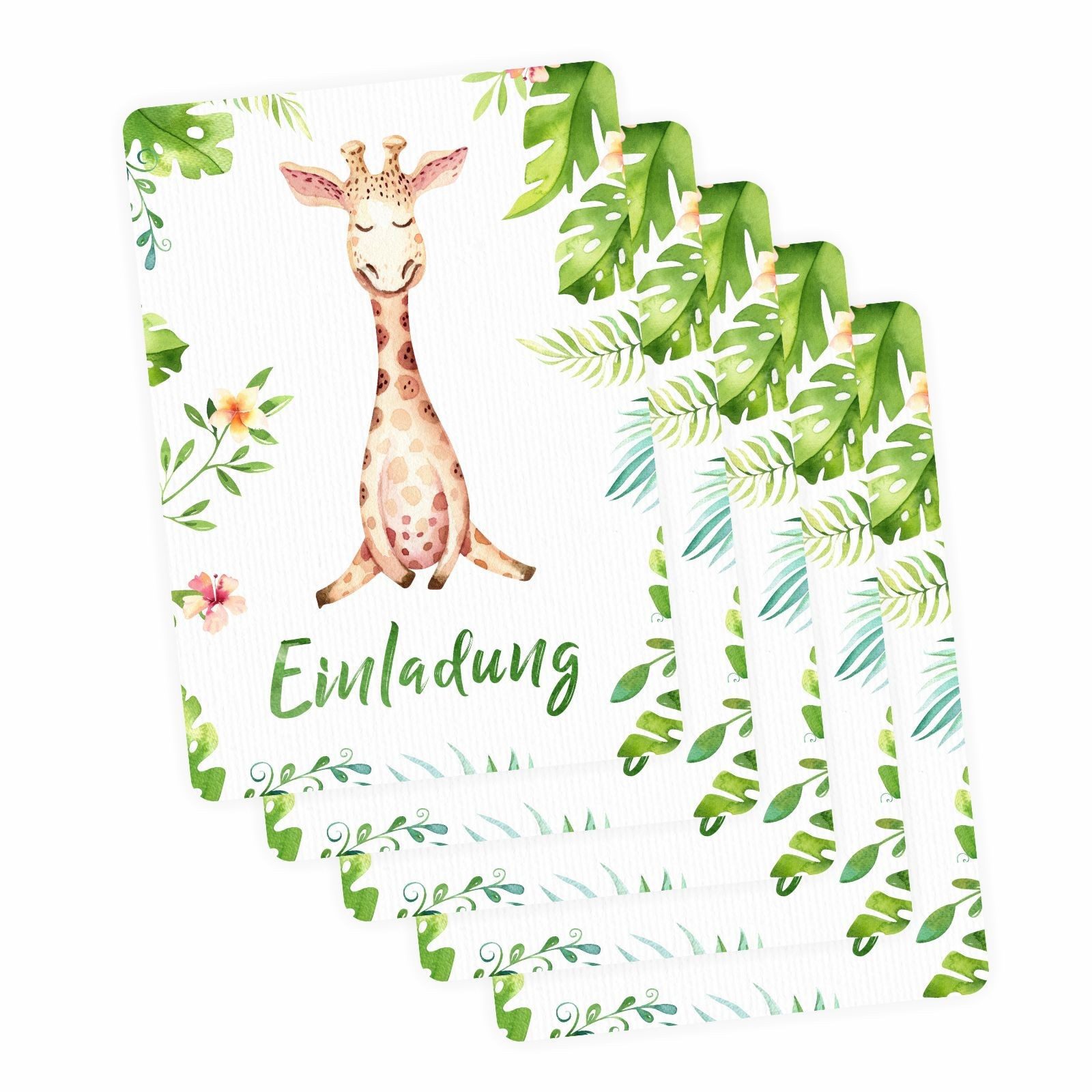 nikima Einladungskarten 10 Einladungskarten Giraffe Dschungel grün inkl. 10 Briefumschlägen