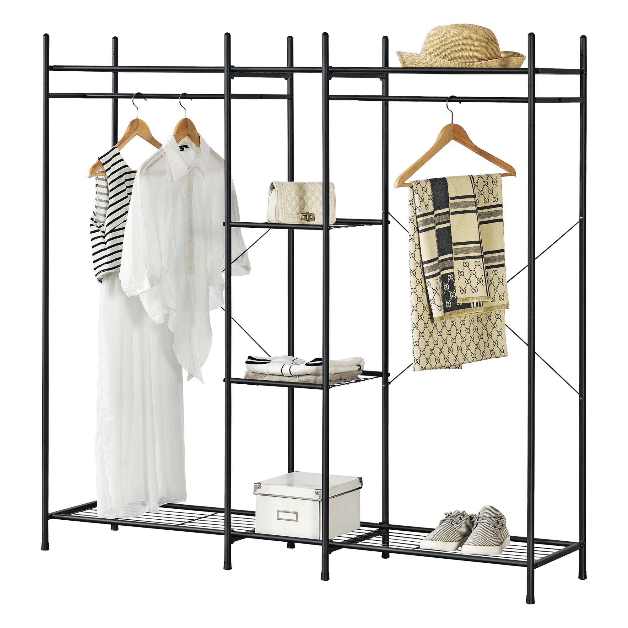 en.casa Garderobenständer, »Irura« Kleiderständer 150x150x40cm 4 Ablagen zw günstig online kaufen