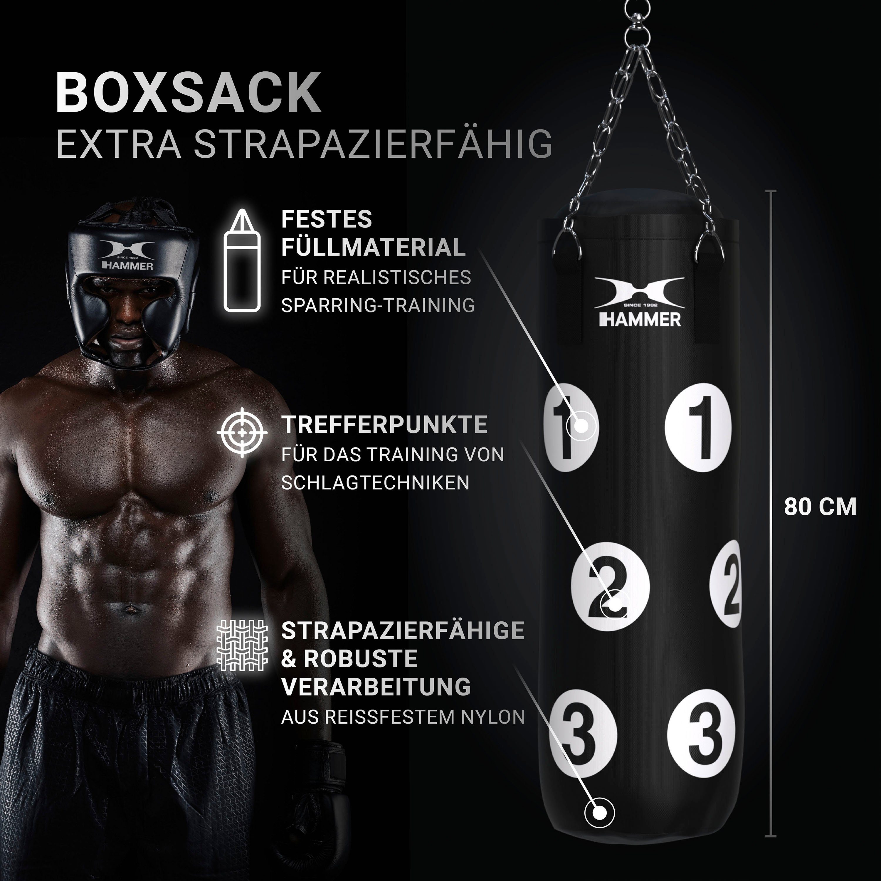 Hammer Boxsack Sparring Professional (Set, mit Sprungseil, mit Haken, mit Boxhandschuhen)
