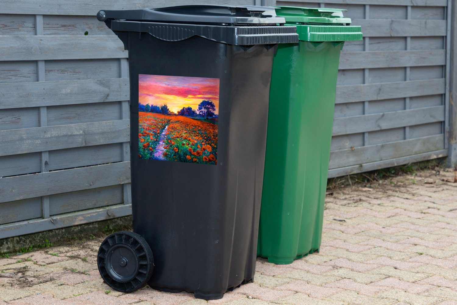 MuchoWow Ölfarbe Natur Wandsticker St), - Blumen Mülleimer-aufkleber, Mülltonne, Sticker, - Container, Malerei Abfalbehälter (1 -