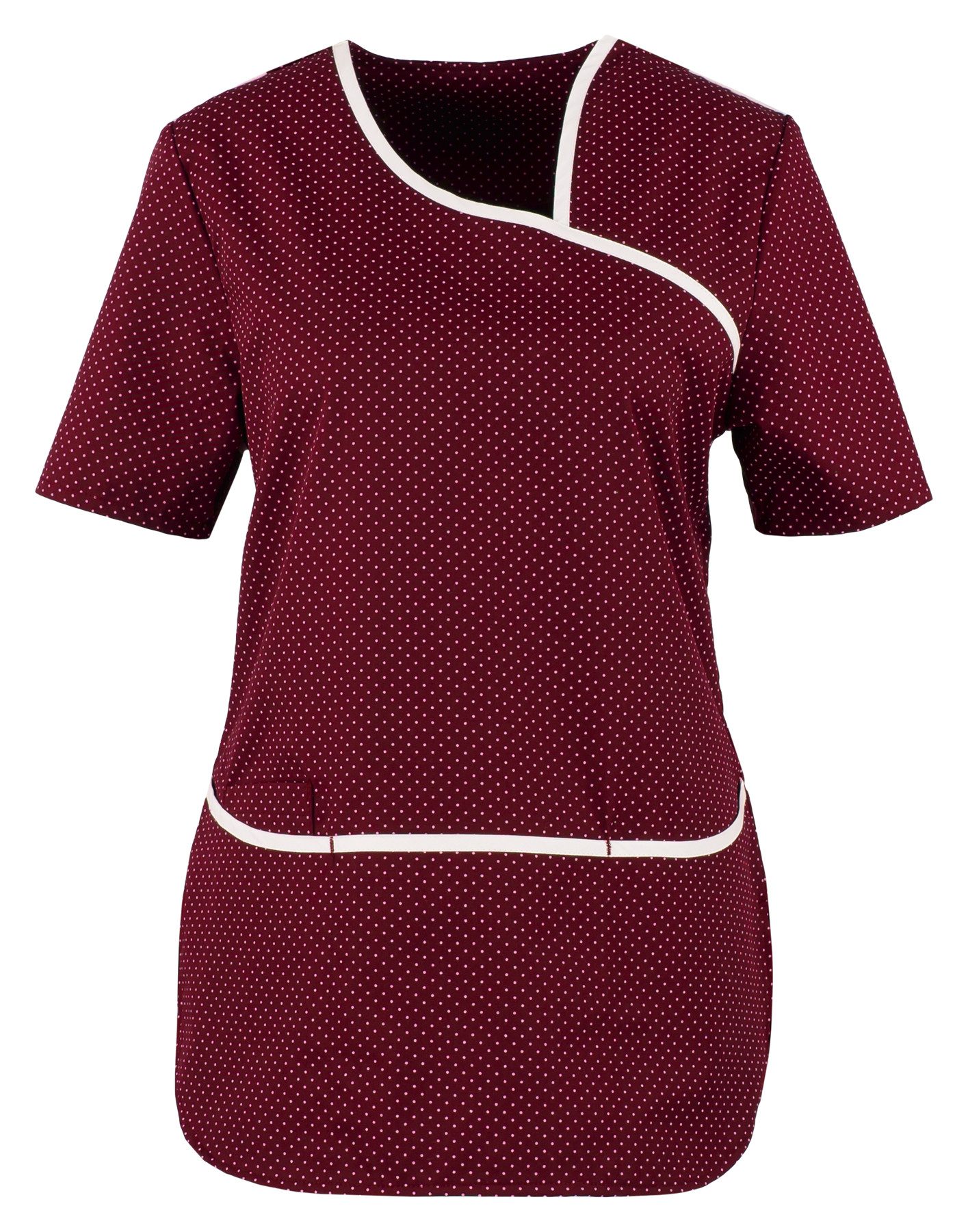 BEB Schlupfbluse beb MEDIZIN/PFLEGE Damen KASACK Kurzarm V-Neck Weinrot gepunktet