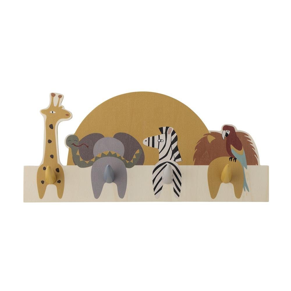 Bloomingville Garderobenleiste MINI Mallen Kindergarderobe, mit Tiermotiven und 4 Haken