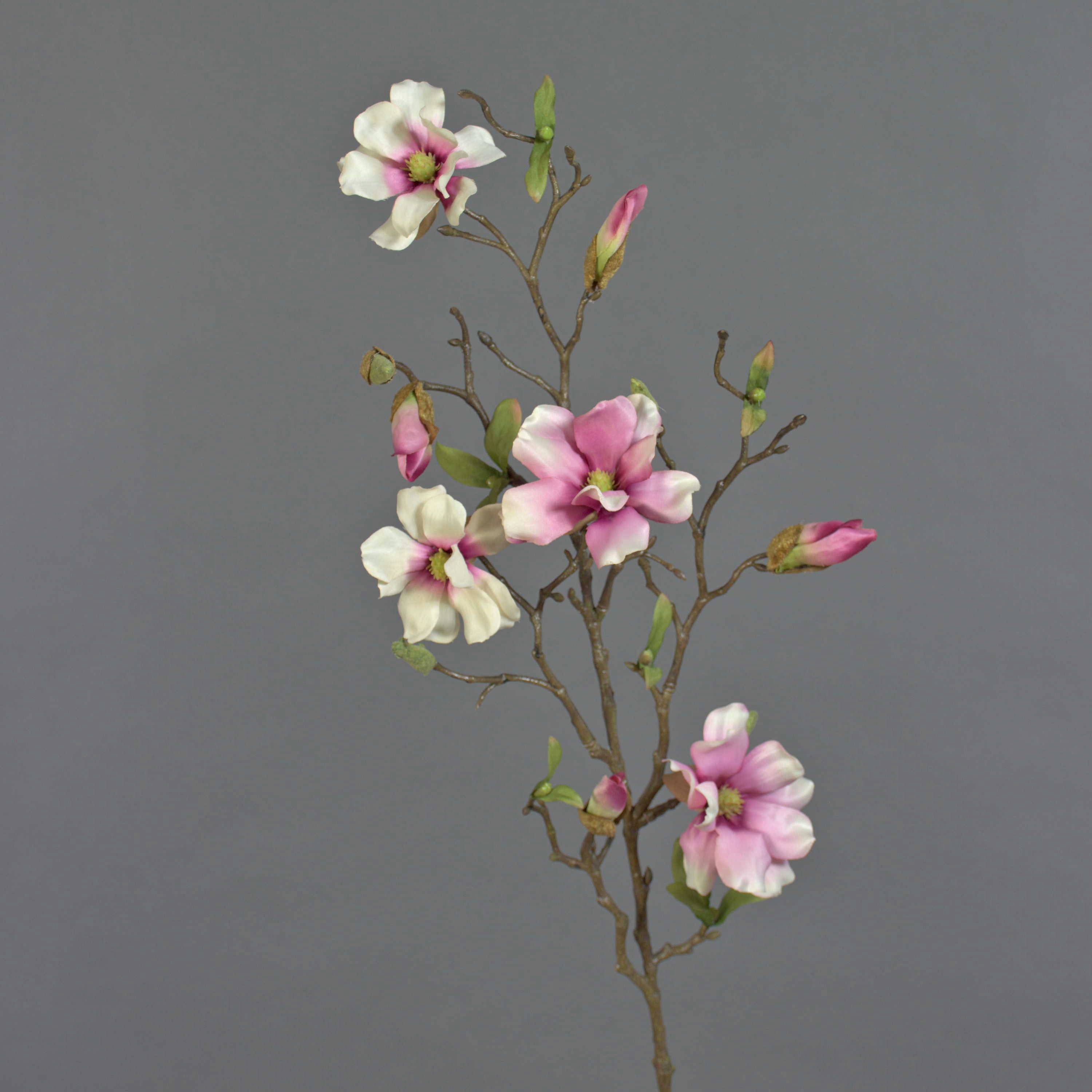Kunstzweig Deko Magnolienzweig, 4 Blüten und Knospen, weiß - rosa, 80cm Magnolie, artplants, Höhe 80.0 cm