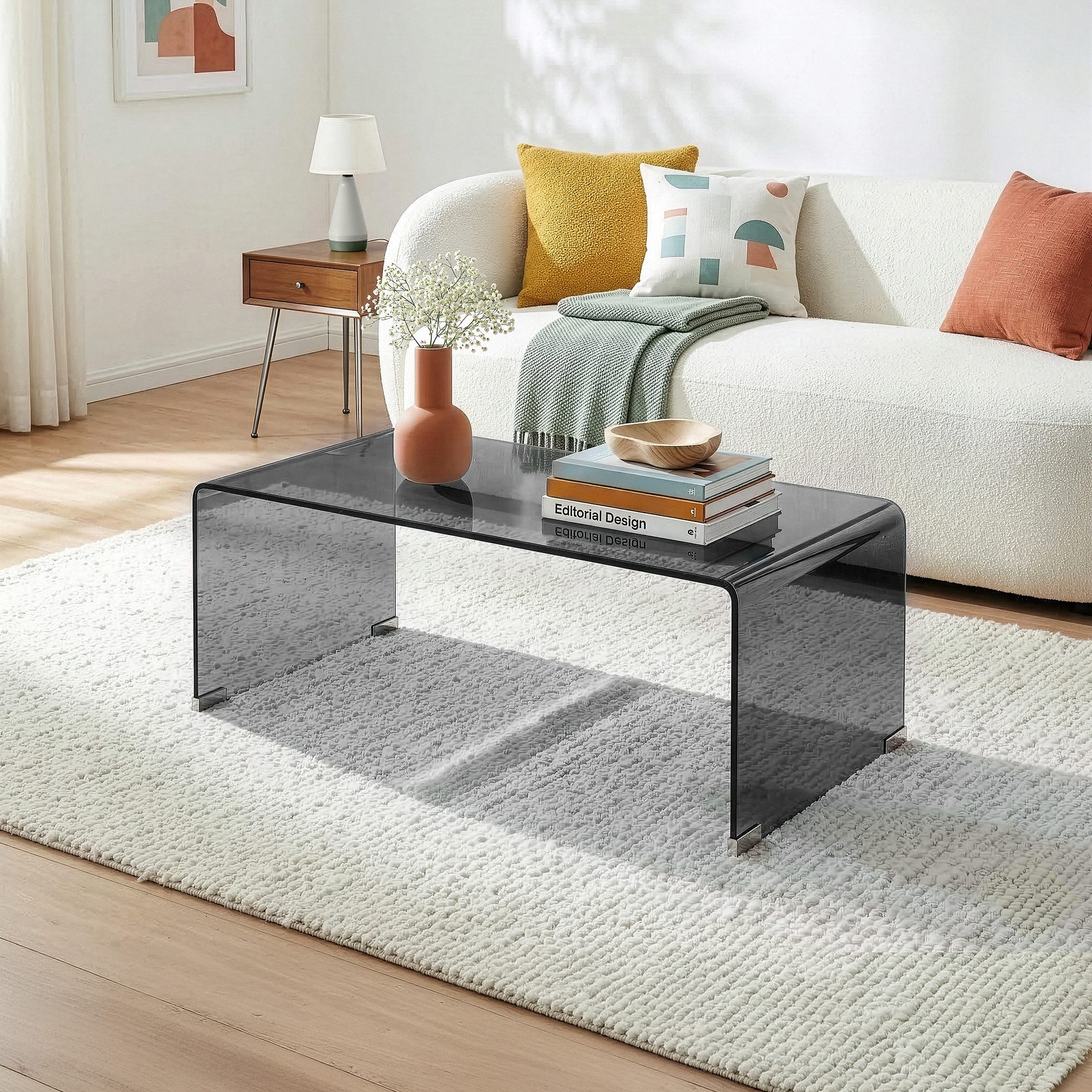 en.casa Couchtisch, »Väsas« 90 x 45 x 35 cm rechteckig gehärtetes Glas Grau