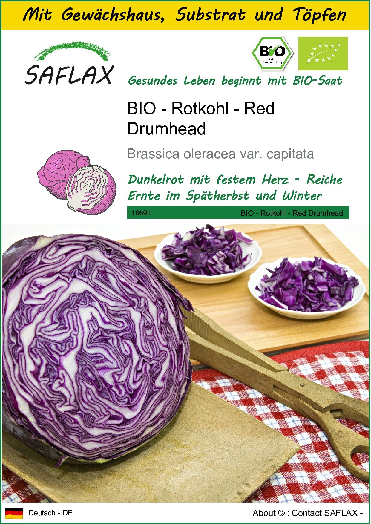 Gemüsesamen SAFLAX - Anzuchtset - BIO - Rotkohl - Red Drumhead