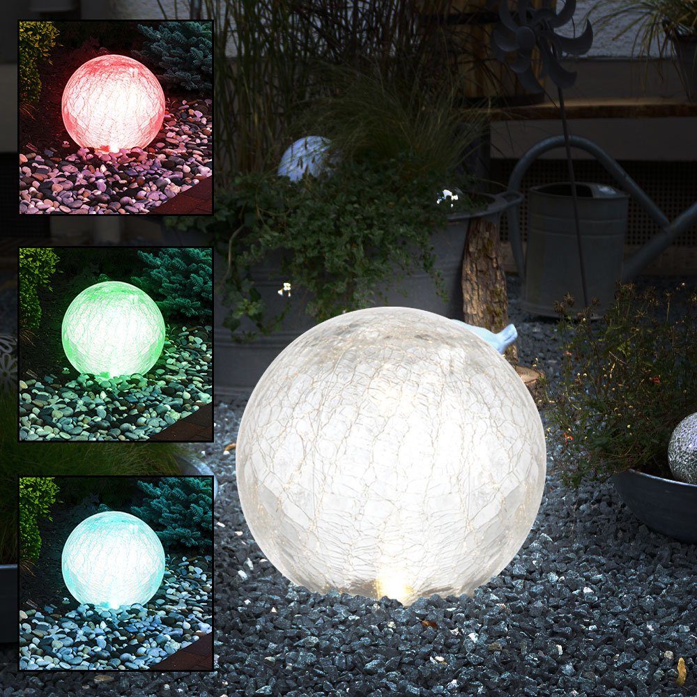 etc-shop LED Gartenleuchte, LED-Leuchtmittel fest verbaut, Farbwechsel, Außen Steckleuchte Farbwechsel Kugellampe Glas Gartenleuchte | Solarleuchten