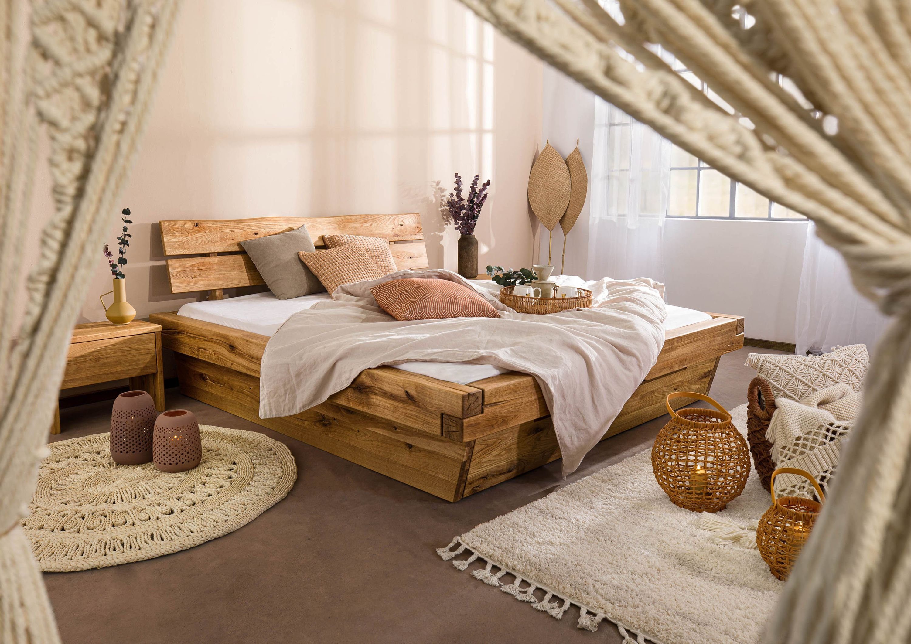 Massivmoebel24 Massivholzbett BALKENMÖBEL (Wildeiche 180x200 natur geölt INNSBRUCK #280), Wildeiche 180x200 natur geölt INNSBRUCK #280