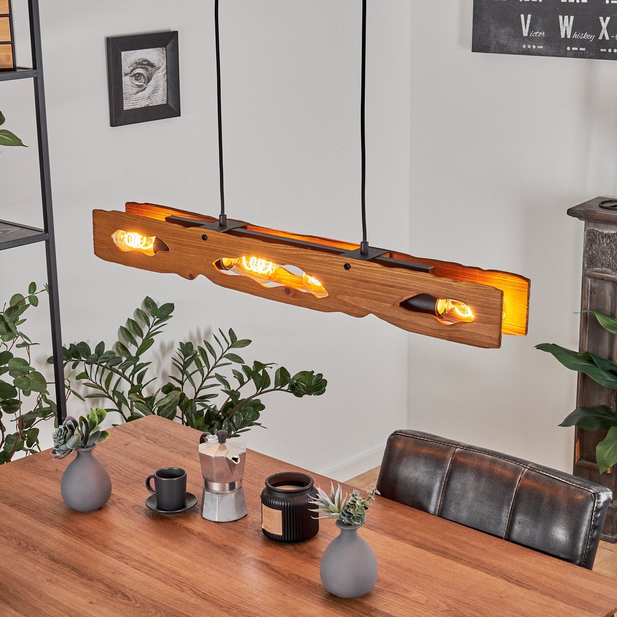 hofstein Pendelleuchte »Azeglio«, moderne Hängelampe aus Metall/Holz in Schwarz/Natur im