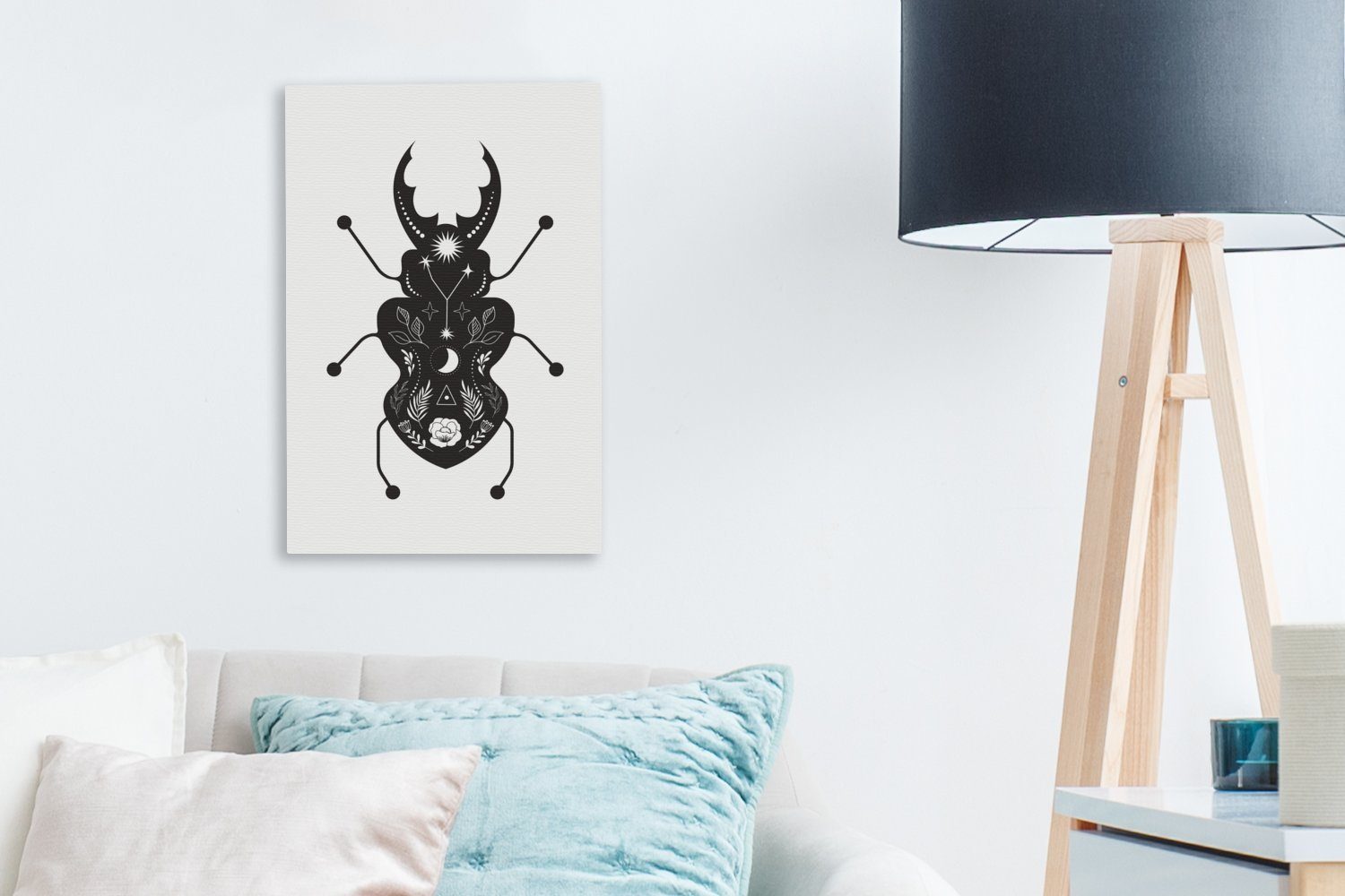 OneMillionCanvasses® Leinwandbild Moderne Kunst cm mit 20x30 inkl. einem bespannt Zackenaufhänger, St), Gemälde, fertig weißem Insekt Leinwandbild (1 Hintergrund, auf