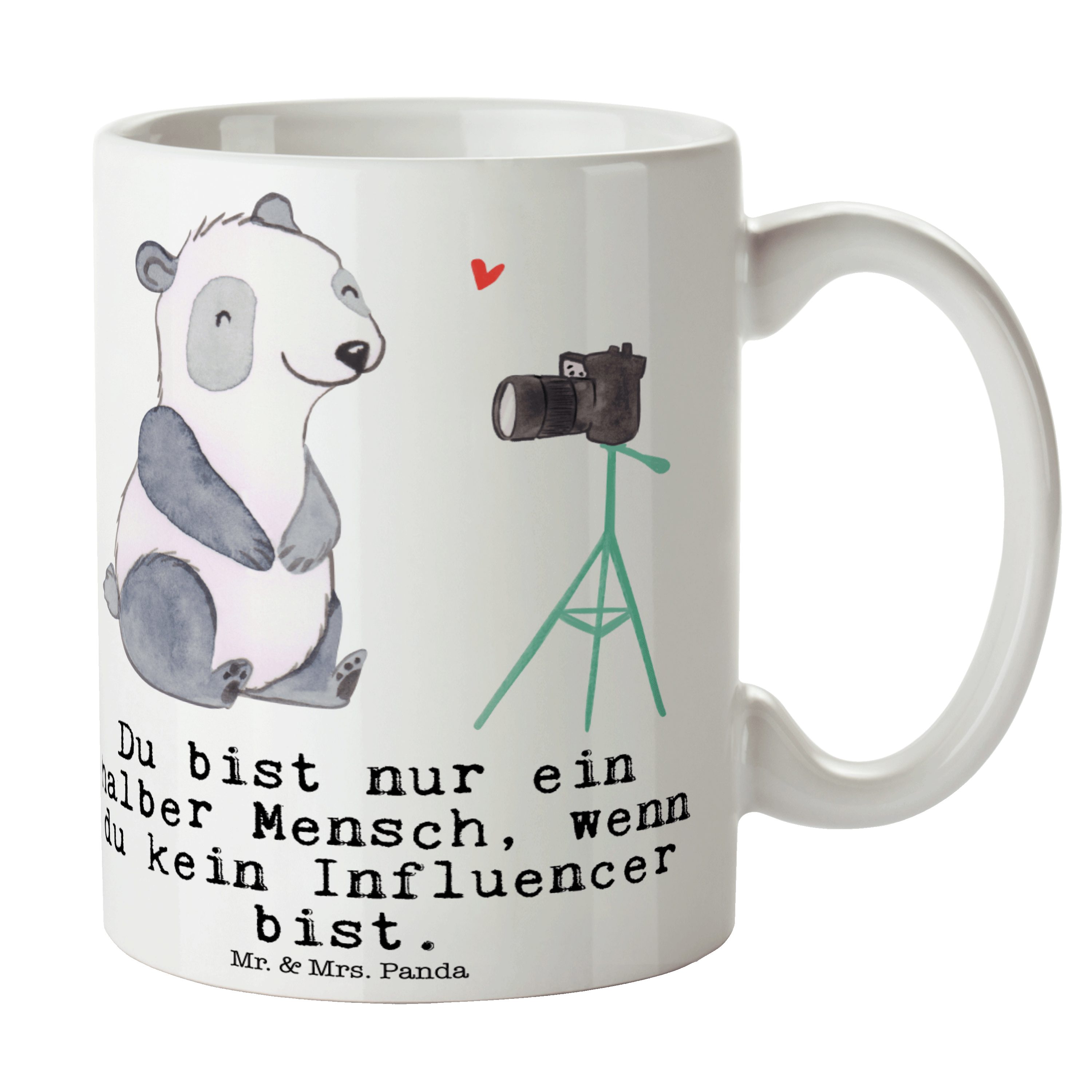 Mr. & Mrs. Panda Tasse Influencer mit Herz - Weiß - Geschenk, Keramiktasse, Büro Tasse, Dank, Keramik