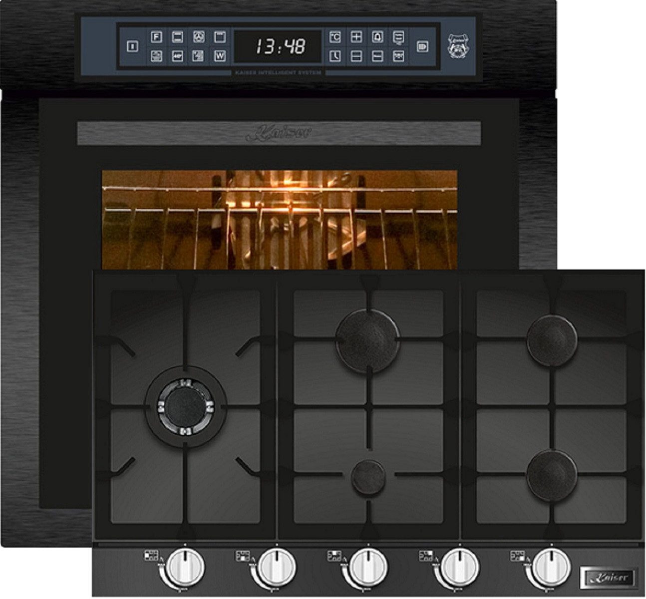 Kaiser Küchengeräte Backofen-Set EH 6306 RS+KCG 9387, mit 1-fach-Teleskopauszug, Einbaubackofen,79L 15 Fkt.+Gas-Kochfeld,90cm