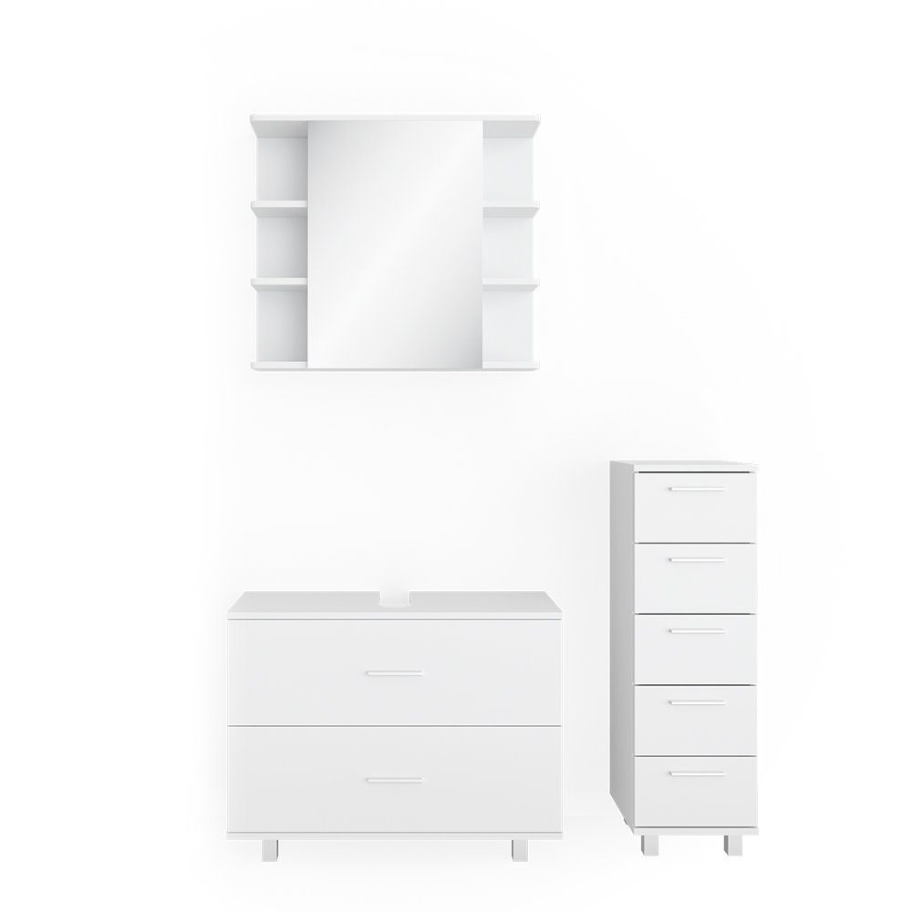 Badmöbel-Set Ilias, Weiß, 3 Teile, mit Unterschrank 80 cm