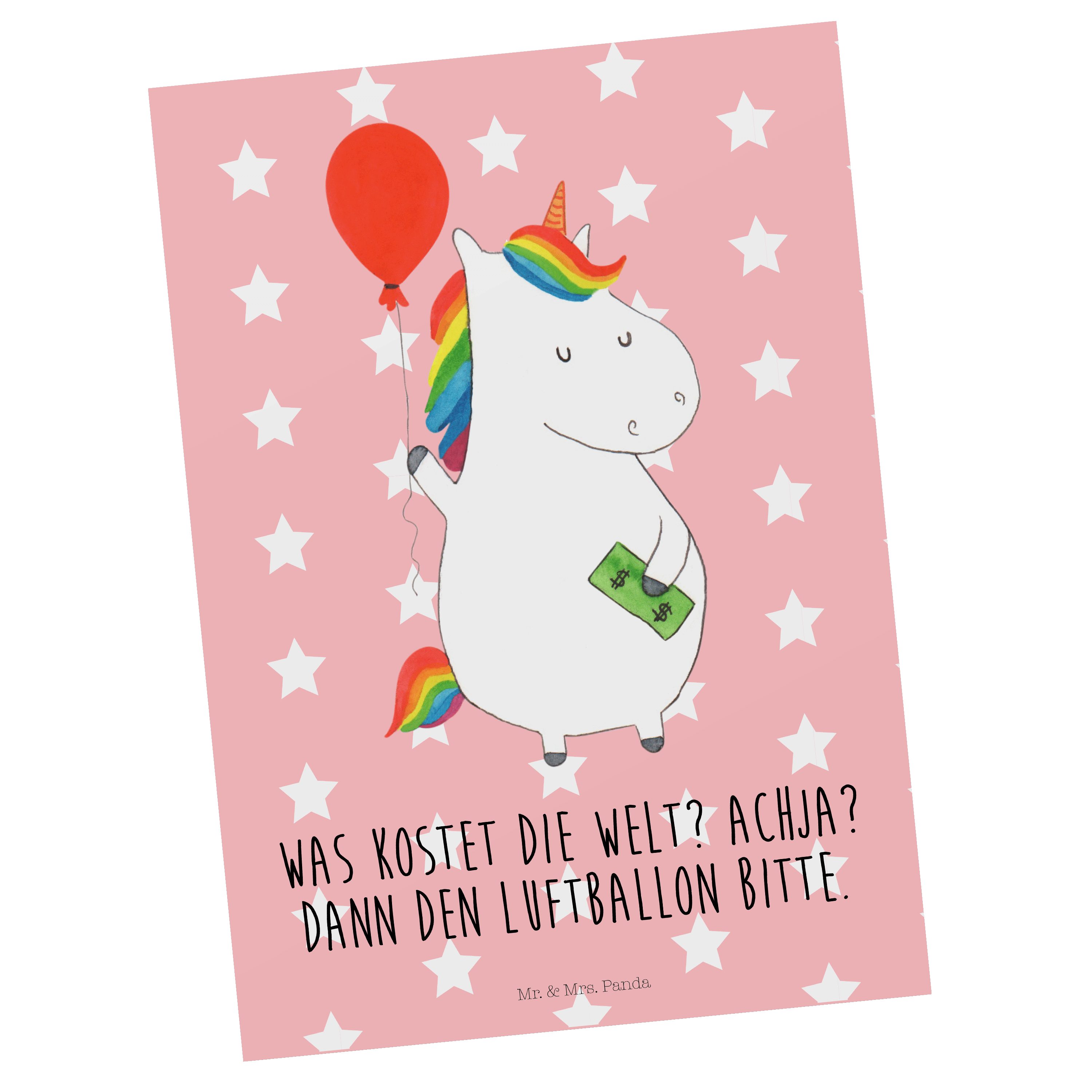 Luftballon Pastell Einhorn Mr. Postkarte - Freude, Pegasus, Geschenk, & Lebensl - Mrs. Rot Panda