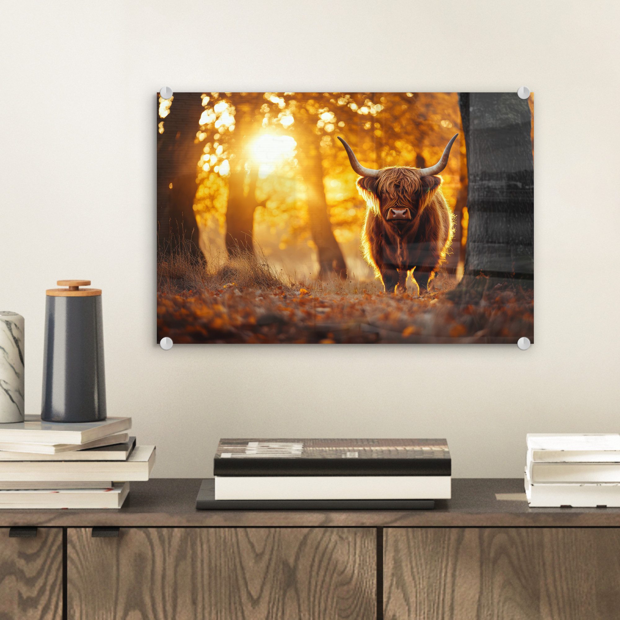 MuchoWow Acrylglasbild Schottische Highlander - Wald günstig online kaufen