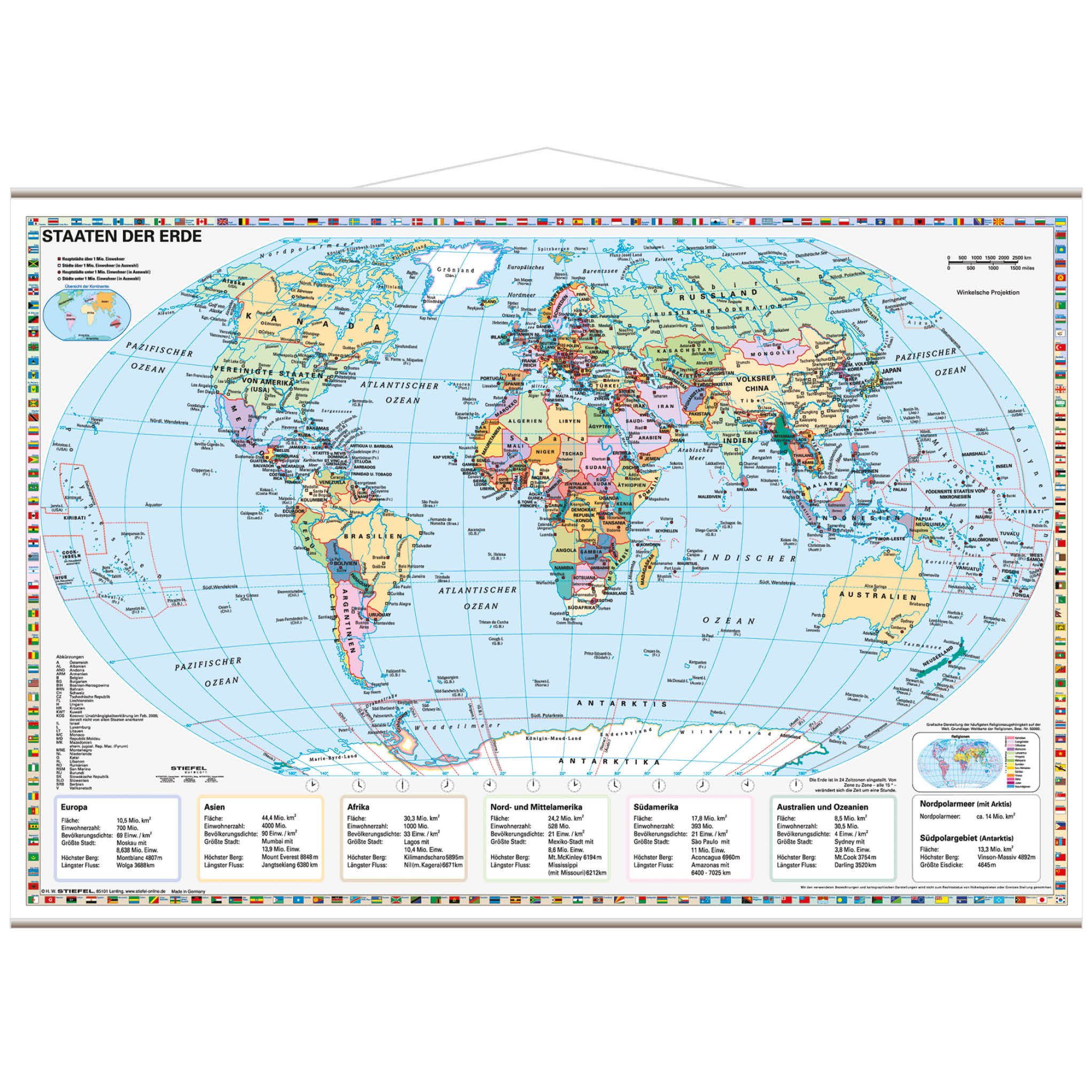 STIEFEL Poster Weltkarte Staaten der Erde, 95 x 66 cm, 68 x 46 cm und 63 x 46 cm, OSTER-Aktion: Jetzt GRATIS Versand sichern!