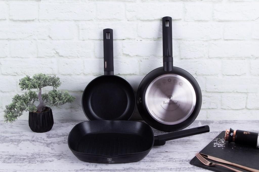 BerlingerHaus Pfannen-Set Bratpfannen Set 3-tlg. mit Grillpfanne, Aluminium