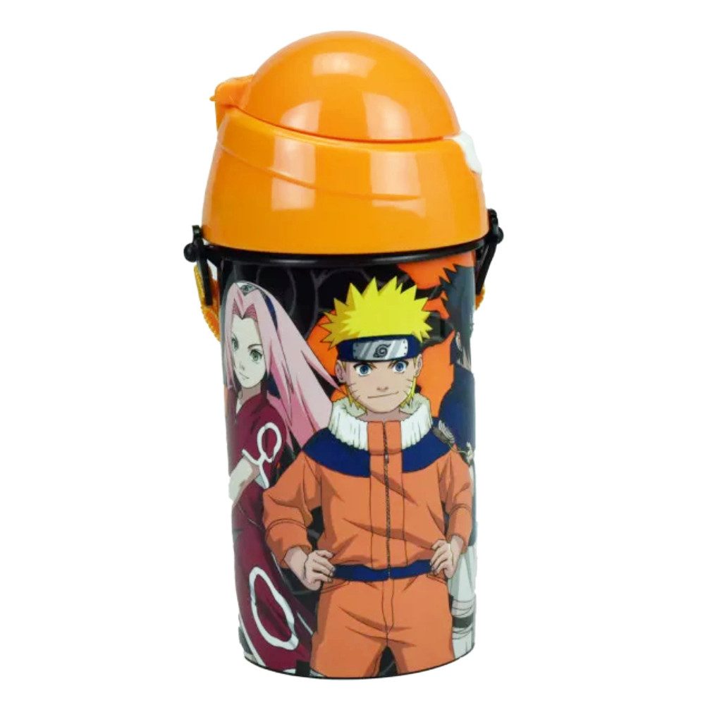 Naruto Trinkflasche Anime Naruto Shippuden Trinkflasche mit Tragegurt und Trinkhalm, 500 ml