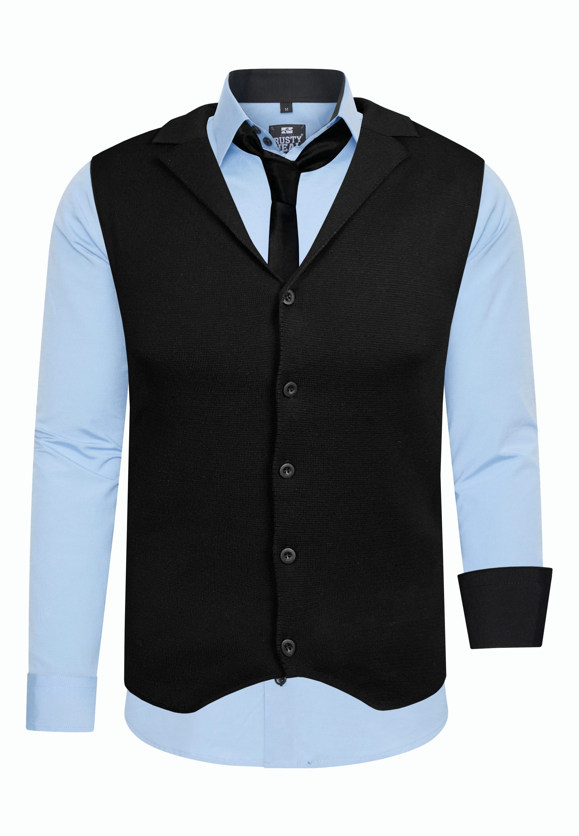 Rusty Neal Langarmhemd bestehend aus Hemd, Weste und Krawatte günstig online kaufen