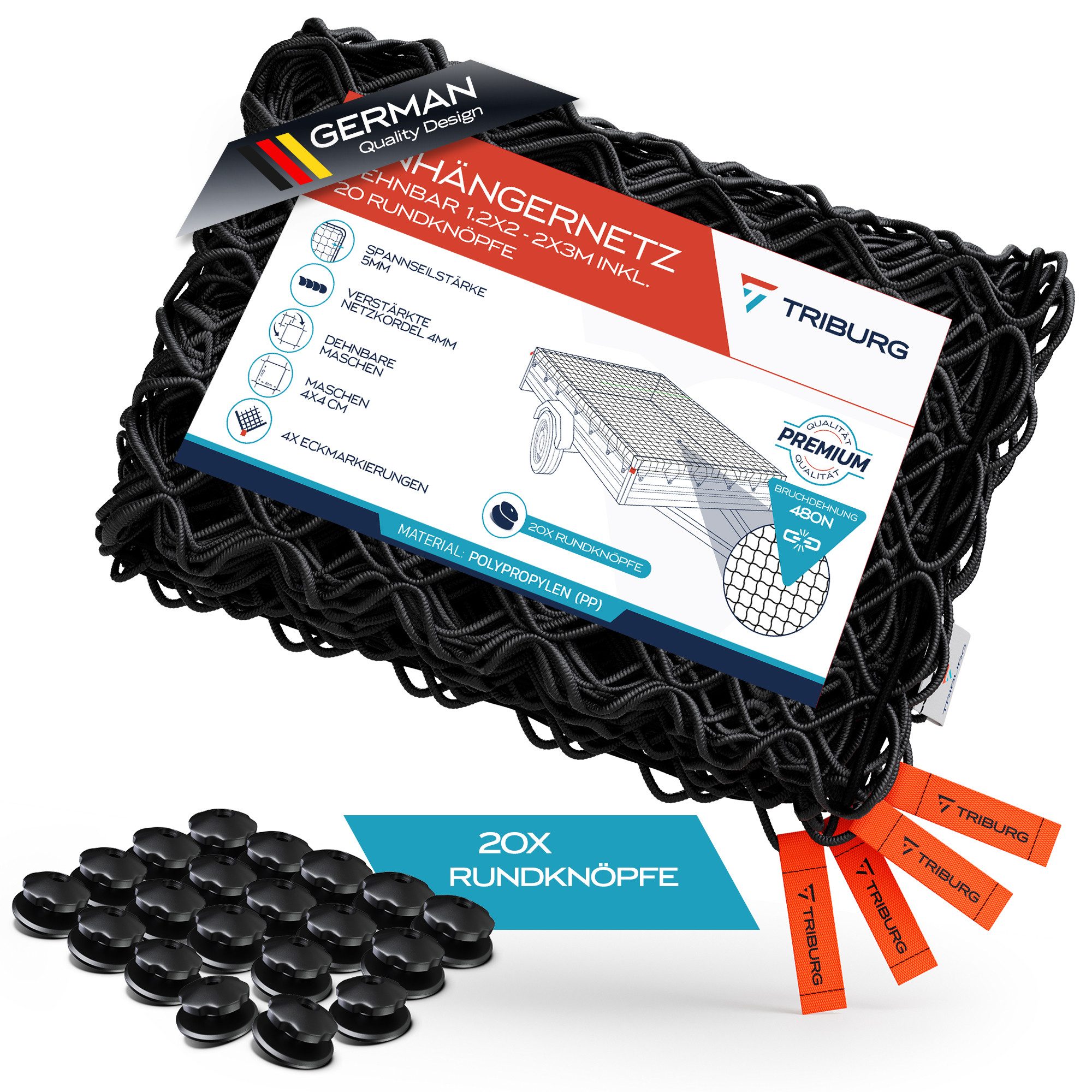 Anhängernetz TRIBURG Anhängernetz Elastisch 1x2m bis 2x3m inkl. 20x Rundknöpfe