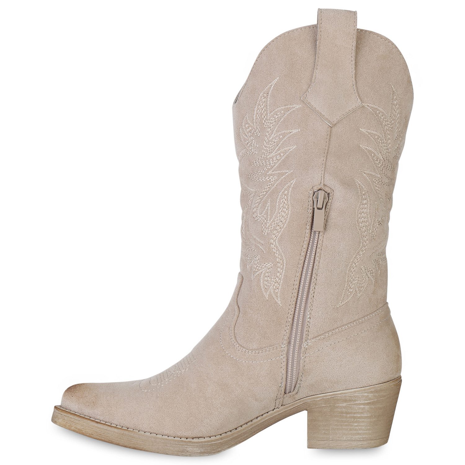 VAN HILL 840336 Cowboystiefel Damen Cowboystiefel Stiefel Stickereien Holzo günstig online kaufen