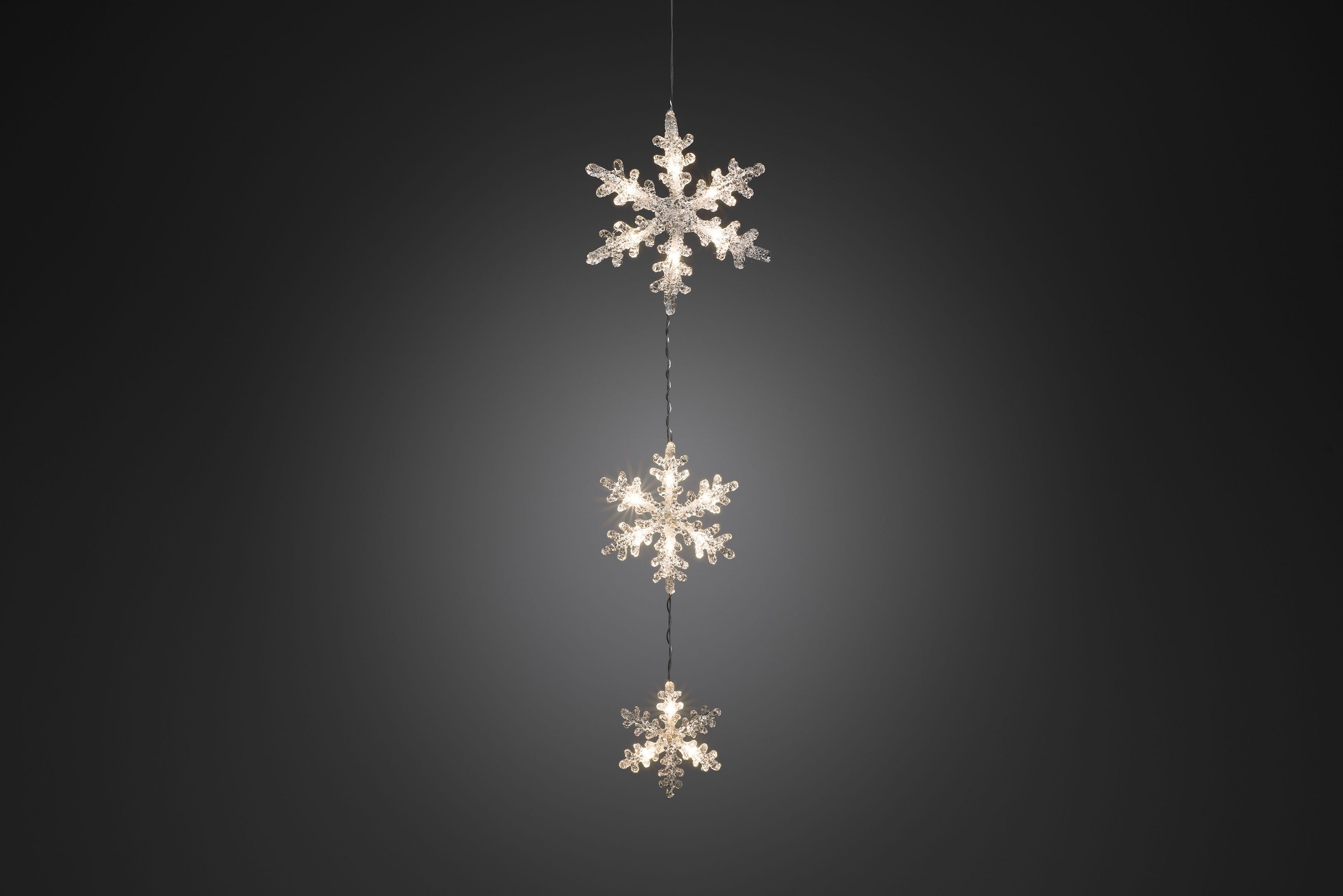 KONSTSMIDE LED-Lichtervorhang Weihnachtsdeko aussen, 15-flammig, LED Lichtervorhang, 3 Acryl Schneeflocken, 15 warm weiße Dioden