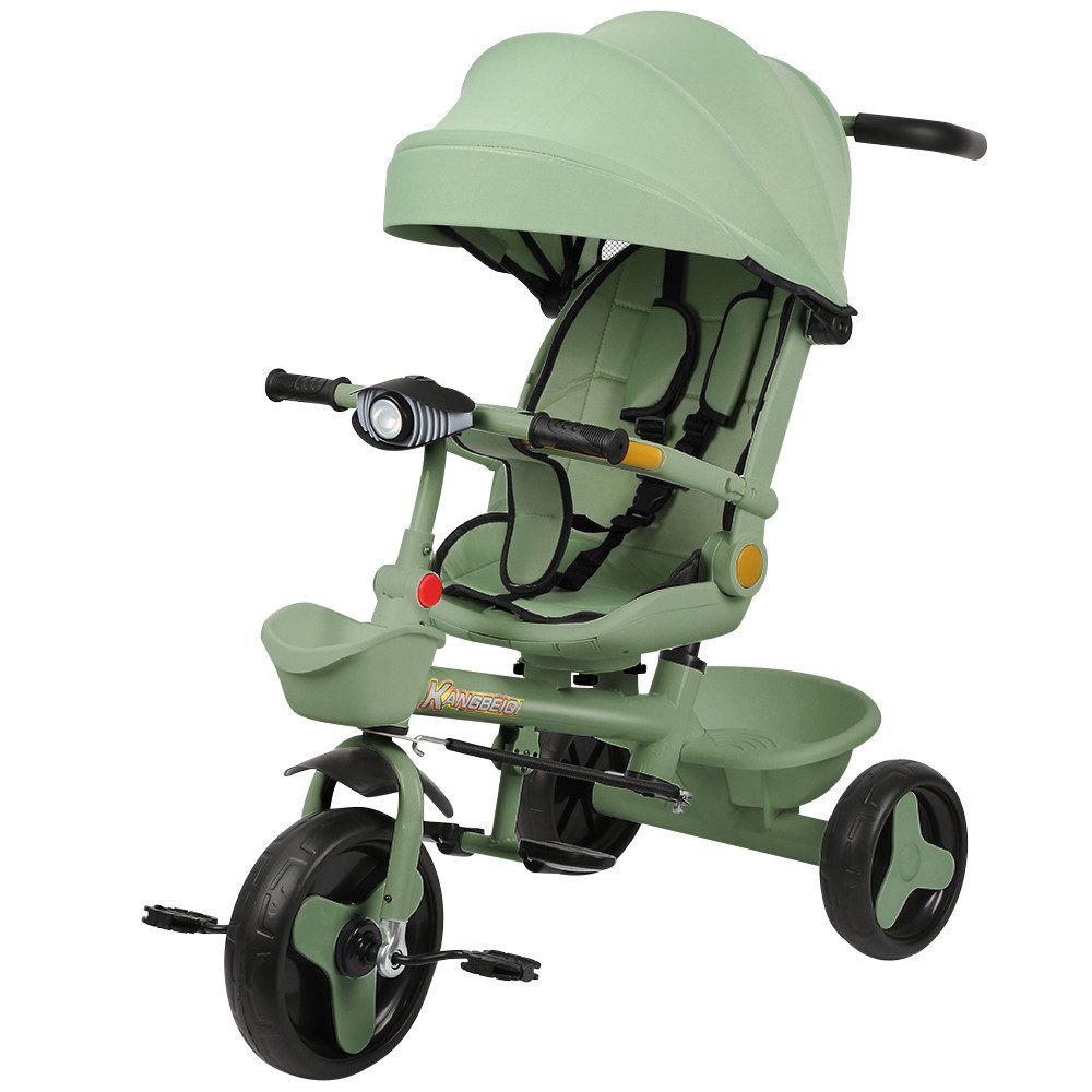 JEOBEST Dreirad Kinderdreirad mit Schubstange Baby Kinderwagen, Drehbarer Sitz, Verdeck mit Sonnenschutz,Getränkehalter Korb