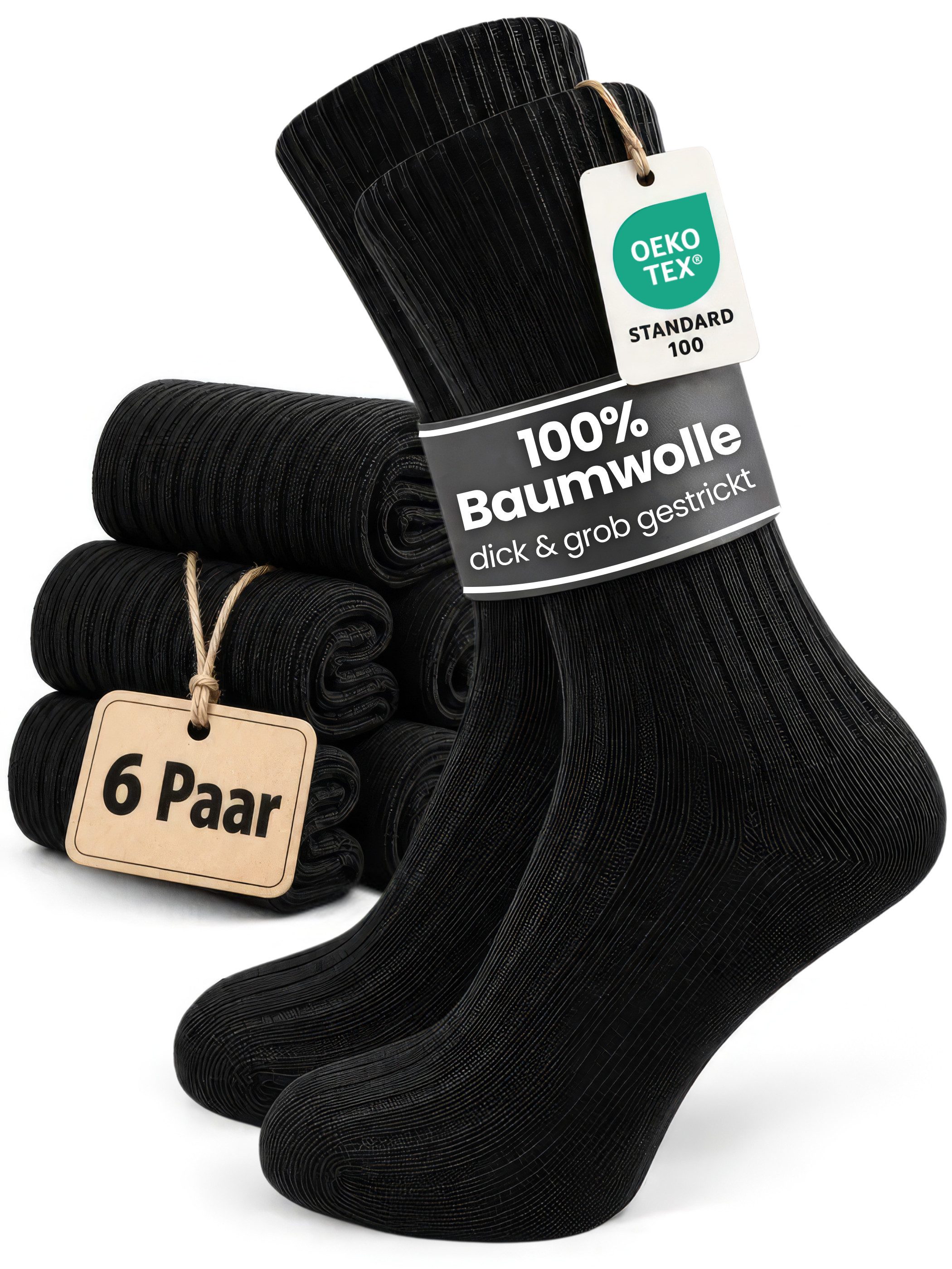 GAWILO Komfortsocken "Natur" aus 100% reiner, naturbelassener Baumwolle für Damen & Herren (6 Paar) Etwas gröber gestrickt für extra Tragekomfort & angenehmes Hautgefühl