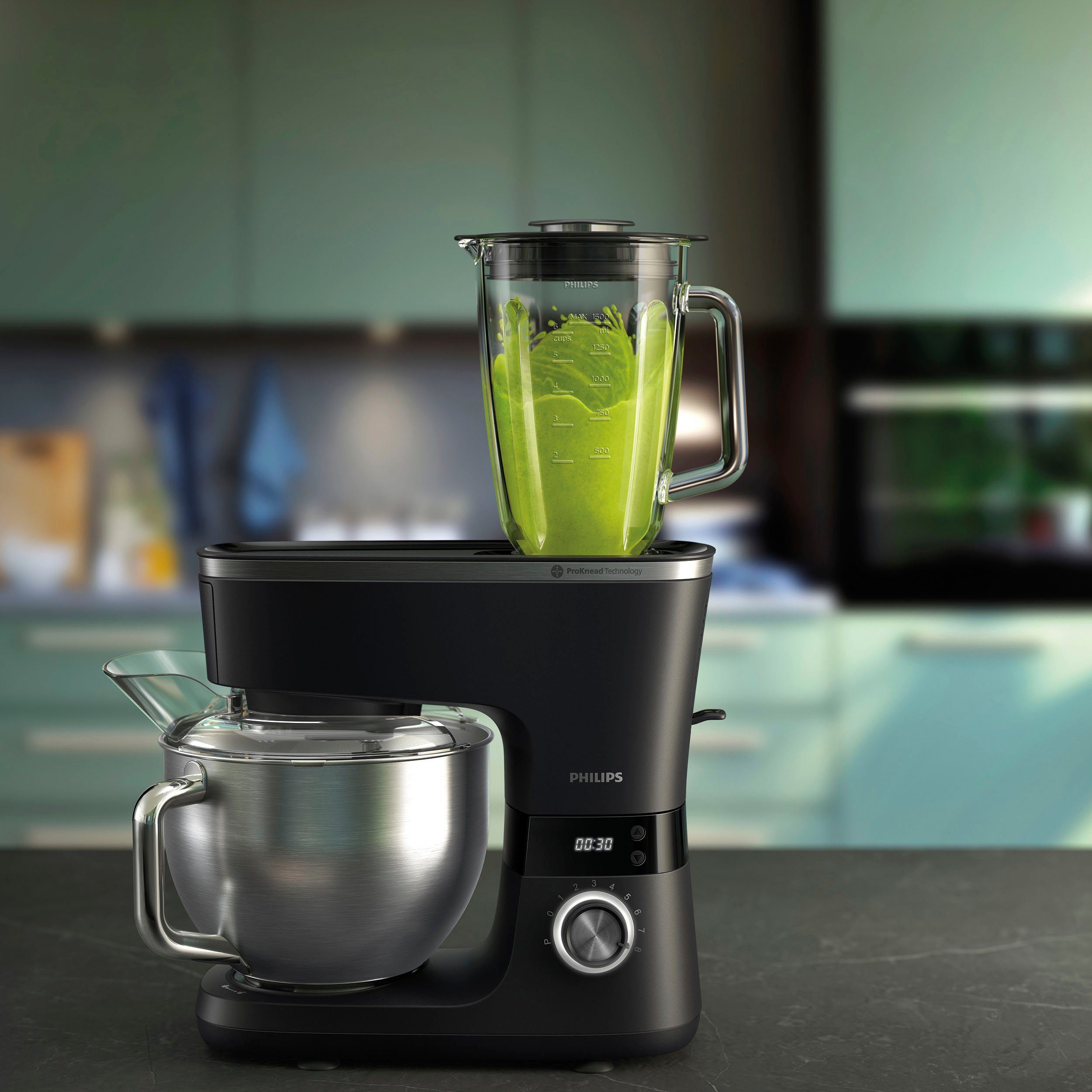 Philips Mixaufsatz HR0721/00, Zubehör für Philips Küchenmaschine Serie 7000: HR7962/01, Glasbecher, 1,5 l Volumen