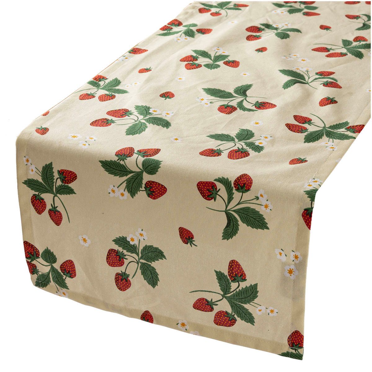 SCHÖNER LEBEN. Tischläufer Erdbeeren vanille rot grün 40x160cm, made in Germany,handmade,pflegeleicht