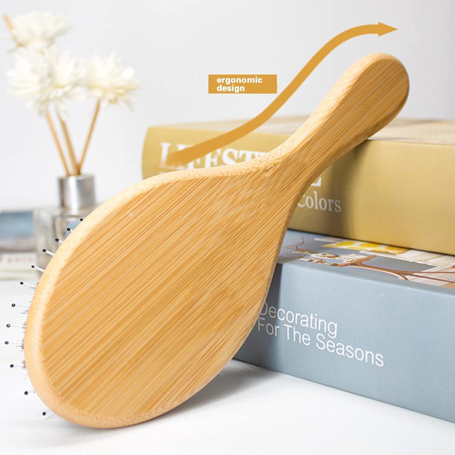 LABUYI Haarentwirrbürste Wildschweinborsten Haarbürste mit Nylonstiften, Bambusgriff 22.5cm