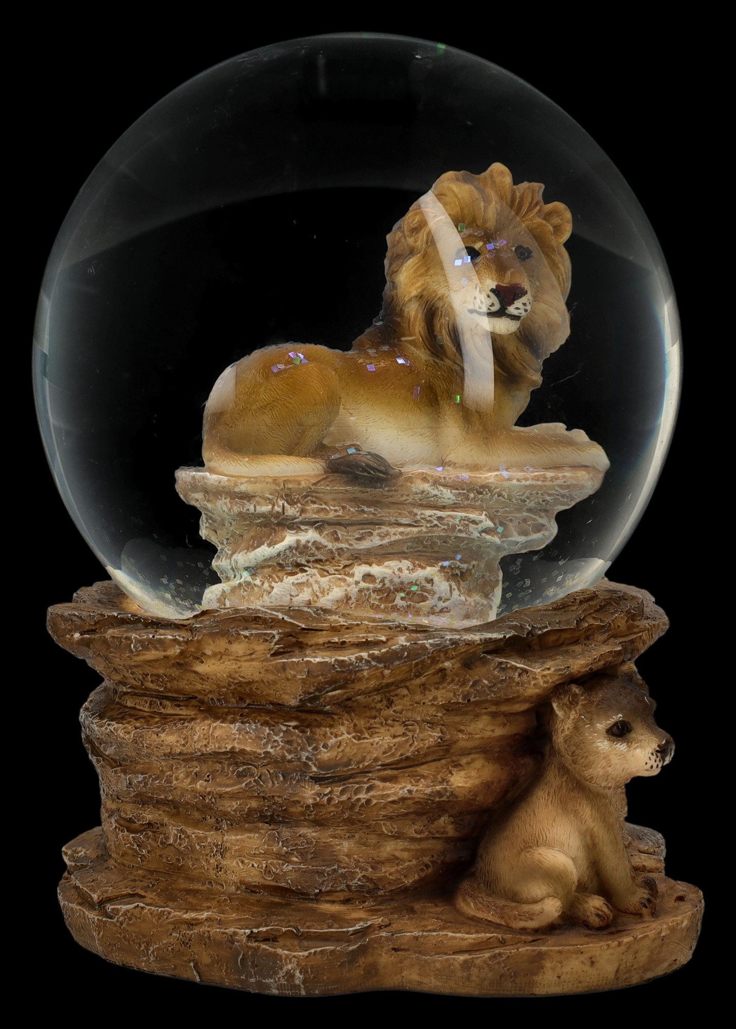 Figuren Shop GmbH Schneekugel Schneekugel mit Löwen-Figur - Dekoration Löwe Baby Dekofigur Tierdeko