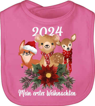 Shirtracer Lätzchen 2024 Mein erstes Weihnachten mit süßen Tieren - weiß, Weihnachten Kleidung Baby