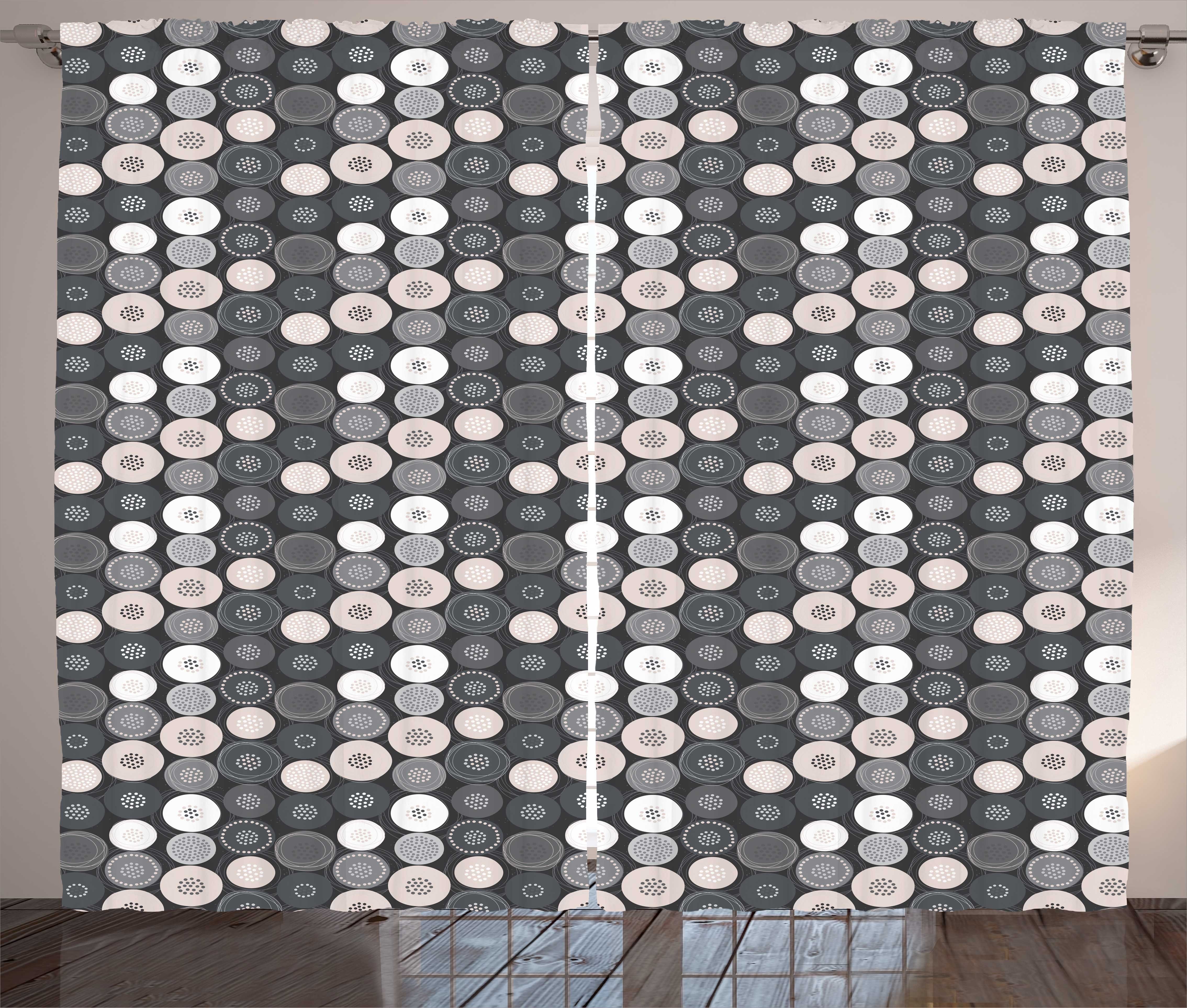Vorhang Kräuselband Schlaufen Schlafzimmer Gardine Abakuhaus, mit Punkten und mit Beige Kreisförmige Haken, und Grau