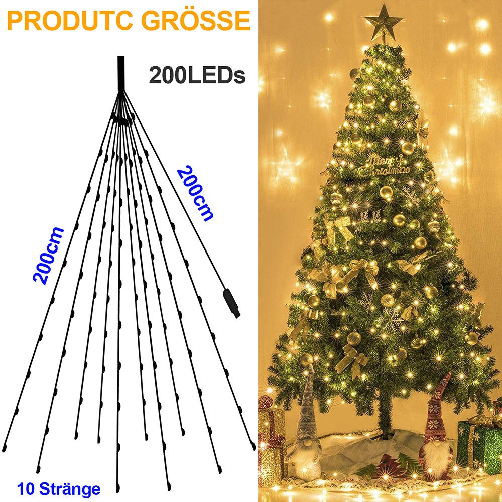 Jibenhome Dekobaum Lichtervorhang Baumvorhang 8 Modi Wasserfall-Lichterkette, Timer, USB, mit Fernbedienung für Zaun,Wand,Fenster,Weihnachtsdeko