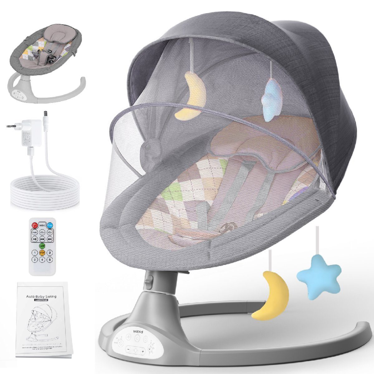 Insma Babywippe, elektrisch Babyschaukel bluetooth Musik 5 Gang 0-12 Monat günstig online kaufen