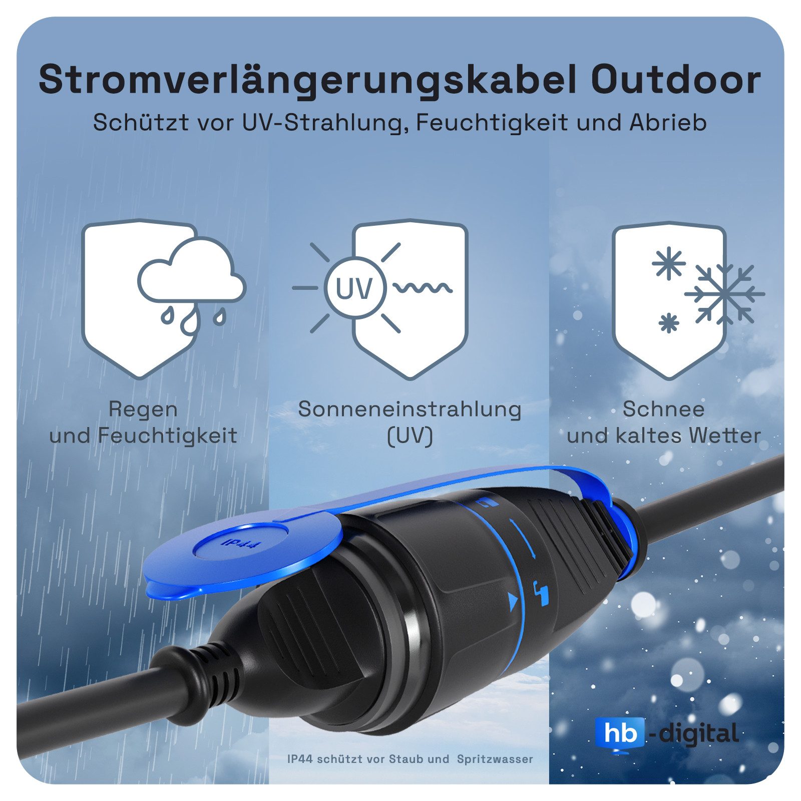 HB-DIGITAL hb-digital Strom Verlängerungskabel für Außenbereich H07RN-F IP44 Stromkabel, CEE 7/7 Sicherheitsstecker, CEE 7/3 Sicherheitssteckdose mit Schutzverschluss (500 cm), für Außenbereich