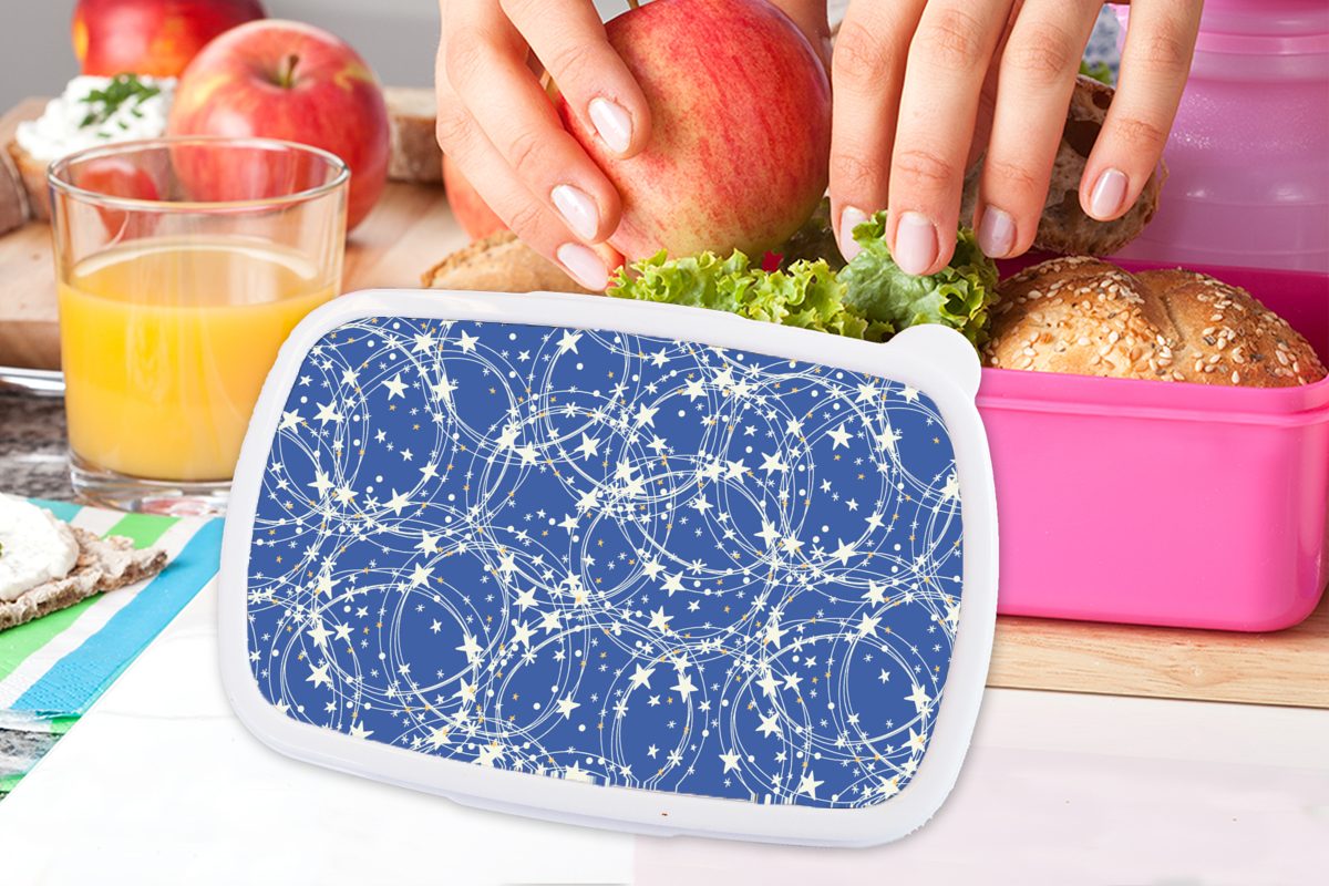 MuchoWow Lunchbox Schlittschuhe - Sterne Muster, Brotbox für Erwachsene, - (2-tlg), Kunststoff Winter - Kinder, Kunststoff, rosa Weihnachten Mädchen, - Brotdose Snackbox