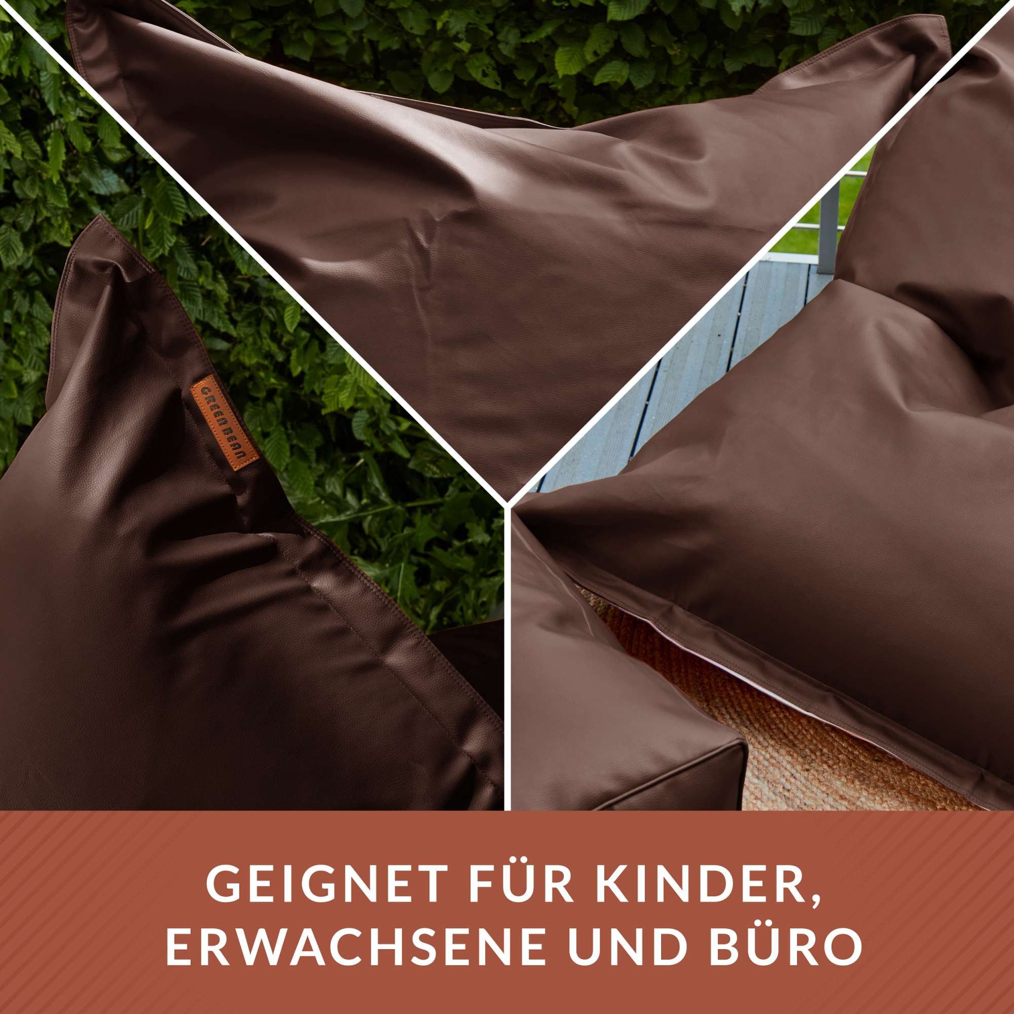 Green Bean Sitzsack Riesen-Sitzsack Kunstleder Square XXL (380 Liter Füllung, Indoor und Outdoor geeignet, abwaschbarer Bezug), Bean Bag Sitzkissen Sitzpuff Sit – Bild 3 von 5