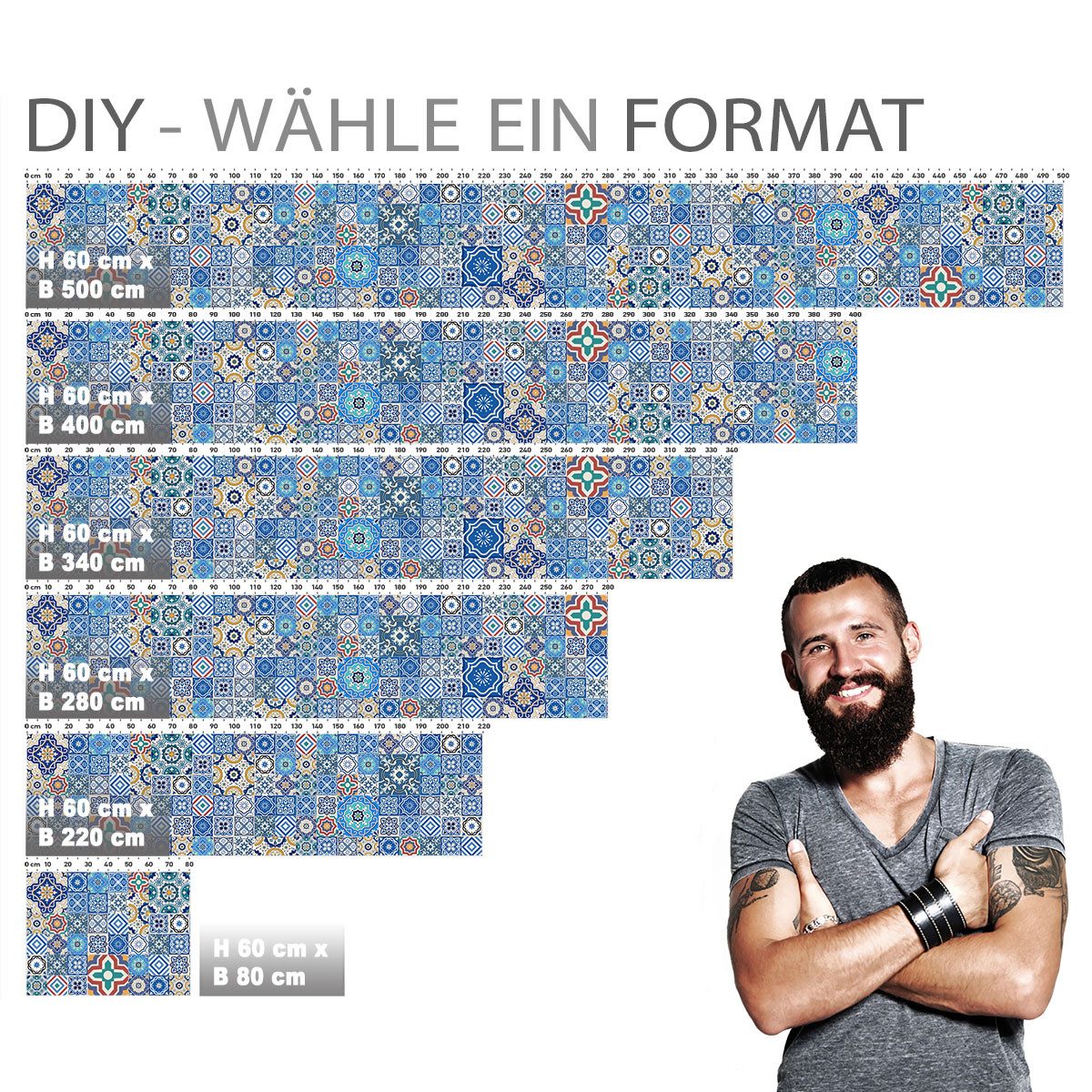 Stickerprofis Küchenrückwand MAROKKO FLIESEN (Glasoptik), (Premium), 1,5mm, selbstklebend, hält auf besonders vielen Öberflächen. € 44,99, (€ 44,99 pro 1 Stk).