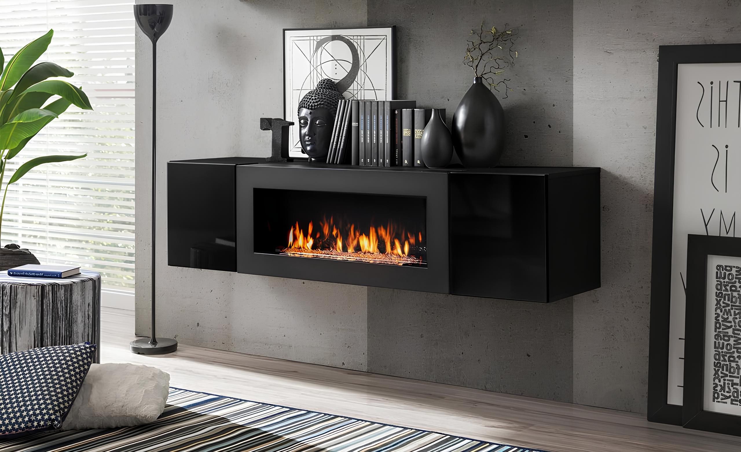 Xlmoebel Wohnwand Luxuriöser Wandschrank für Wohnzimmer mit Kamin-Design, (1-St), Made in Europa