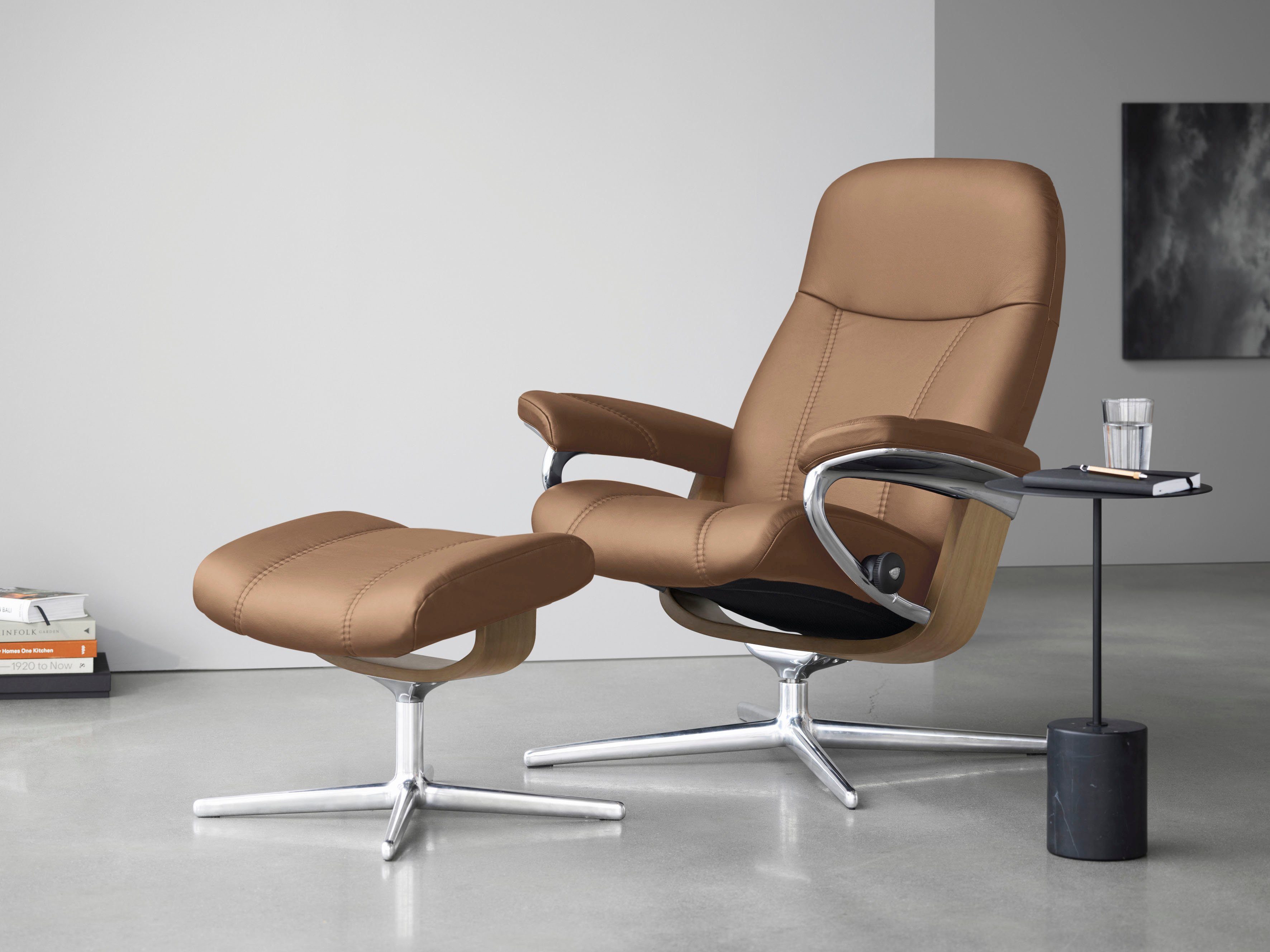 Voller Informationen! Hocker, (Set, mit Größe Relaxsessel mit Stressless® Cross Hocker), & Eiche Consul L, mit S, Relaxsessel Holzakzent M Base,