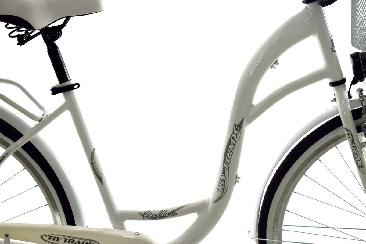 T&Y Trade City Bike 28 inch Children's Girls' City Bicycle Bike Road Traffic Regulations Reflective White 1 Speed, 1 Gear, Coaster Brake, Luggage Rack, Lights, Kickstand, Basket