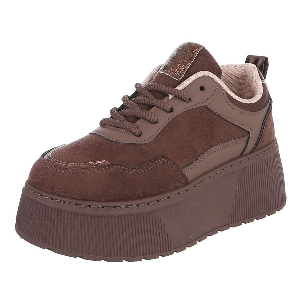 Ital-Design Damen Plateau-Sneaker mit Schnürung für Alltag Sneaker (92002683) Keilabsatz/Wedge Sneakers Low in Braun