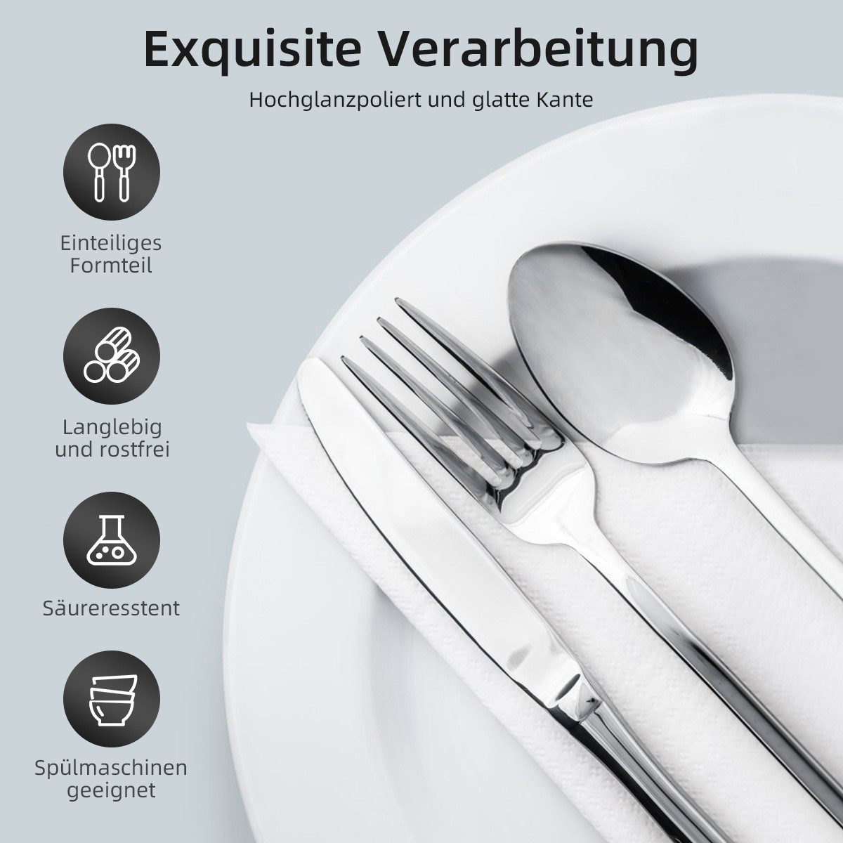 Simloveve Besteck-Set Besteckset für 12 Personen, 48 teilig Edelstahl Besteck set (48-tlg), 12 Personen, Edelstahl, Essbesteck mit Messer Gabel Löffel, in Geschenkbox, Spülmaschinenfest