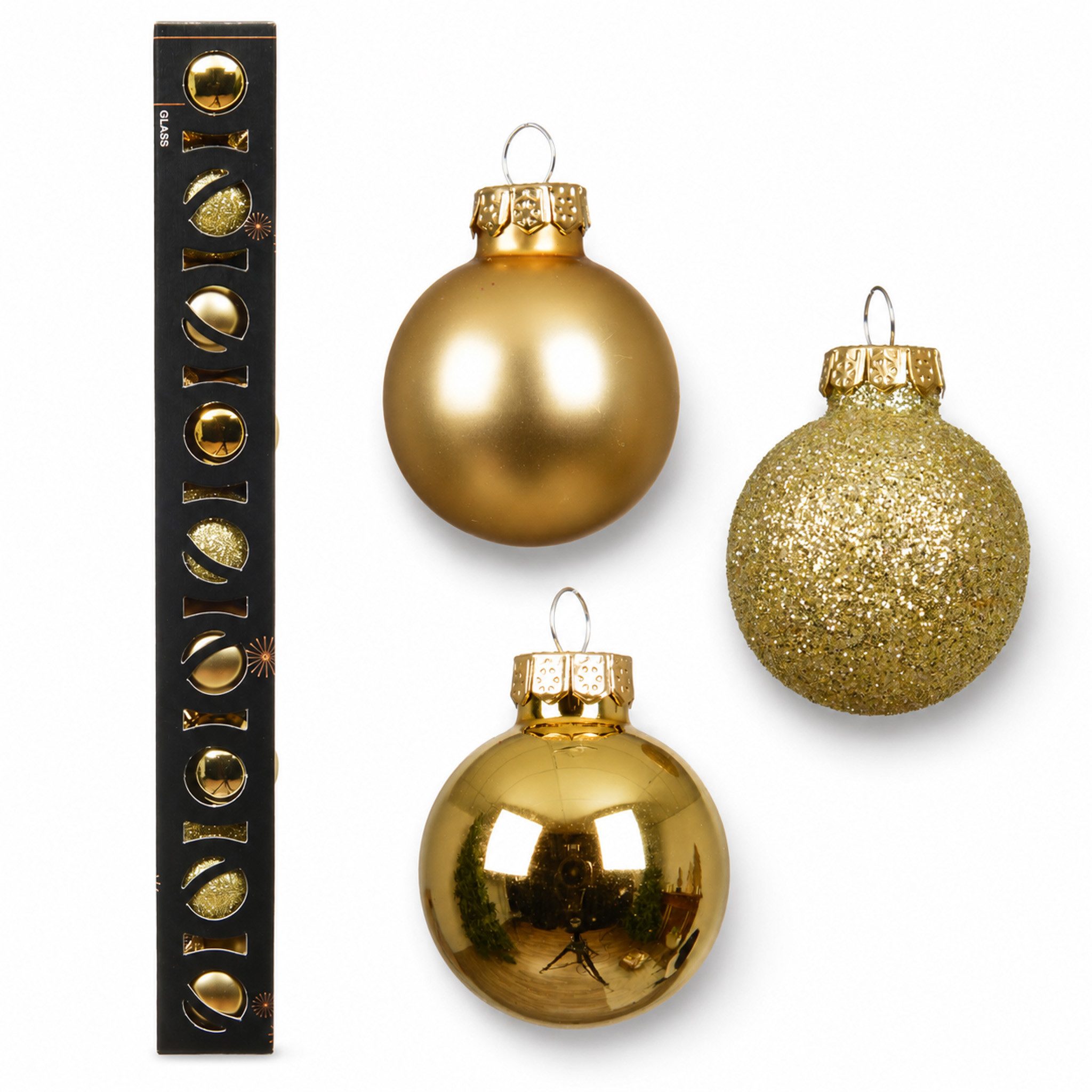 Kaemingk Weihnachtsbaumkugel, Weihnachtskugeln Glas 3cm Glanz Matt Glitzer 9er Set - Gold